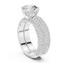 Round Cut Three Row Pave Set Moissanite Double Band Bridal Ring Set in Sterling Silver