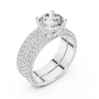 Round Cut Three Row Pave Set Moissanite Double Band Bridal Ring Set in Sterling Silver