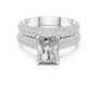 Central Radiant Cut Moissanite Ring with Pave Set Stackable Bridal Wedding Band
