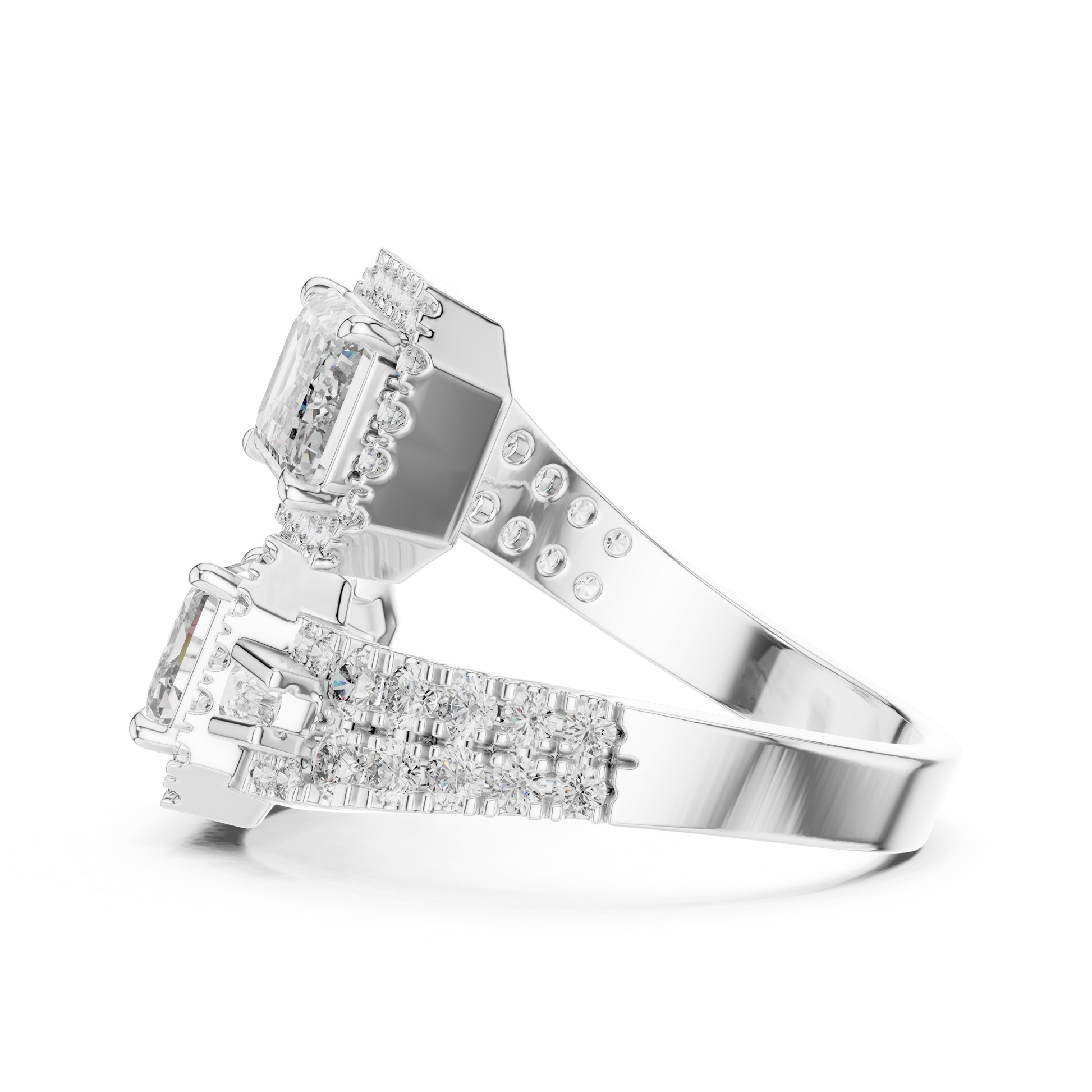 Emerald Cut Split Shank Cocktail Halo Diamond Engagement Ring for Women