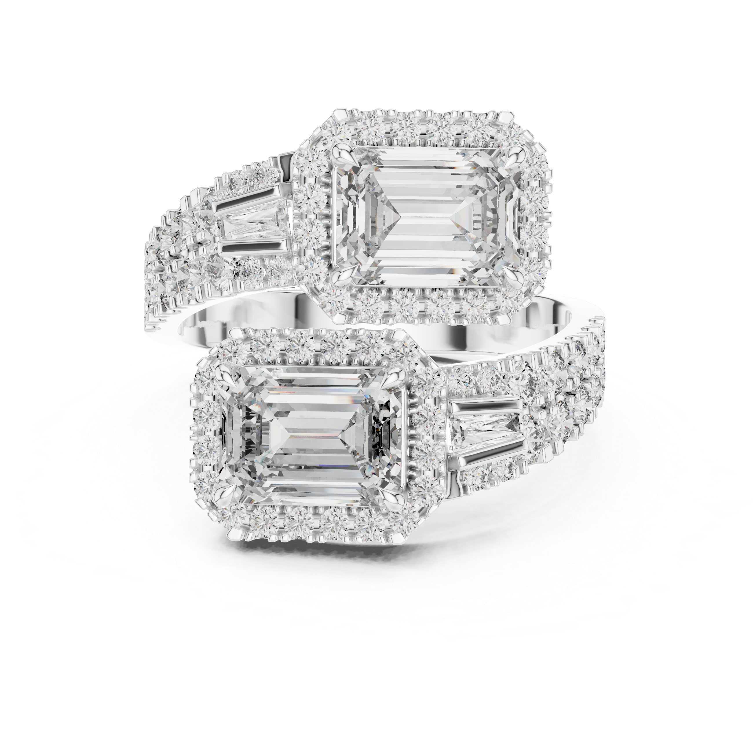 Emerald Cut Split Shank Cocktail Halo Diamond Engagement Ring for Women