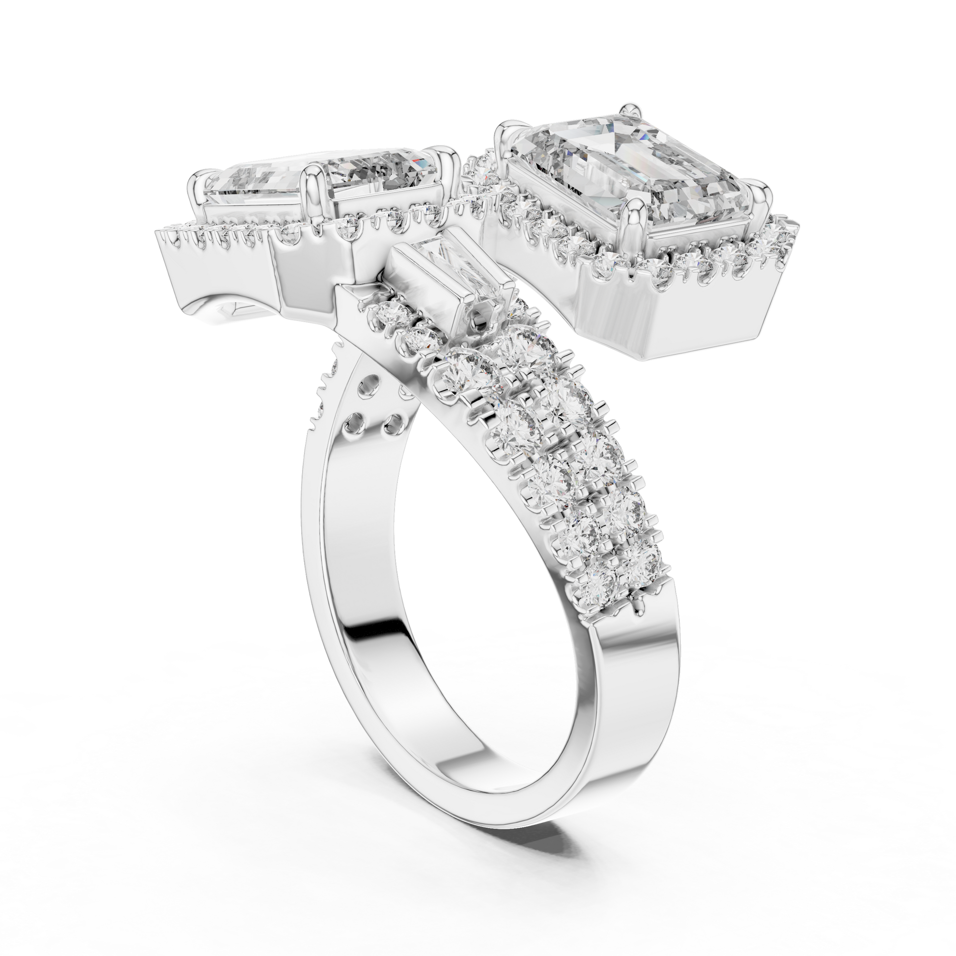 Emerald Cut Split Shank Cocktail Halo Diamond Engagement Ring for Women