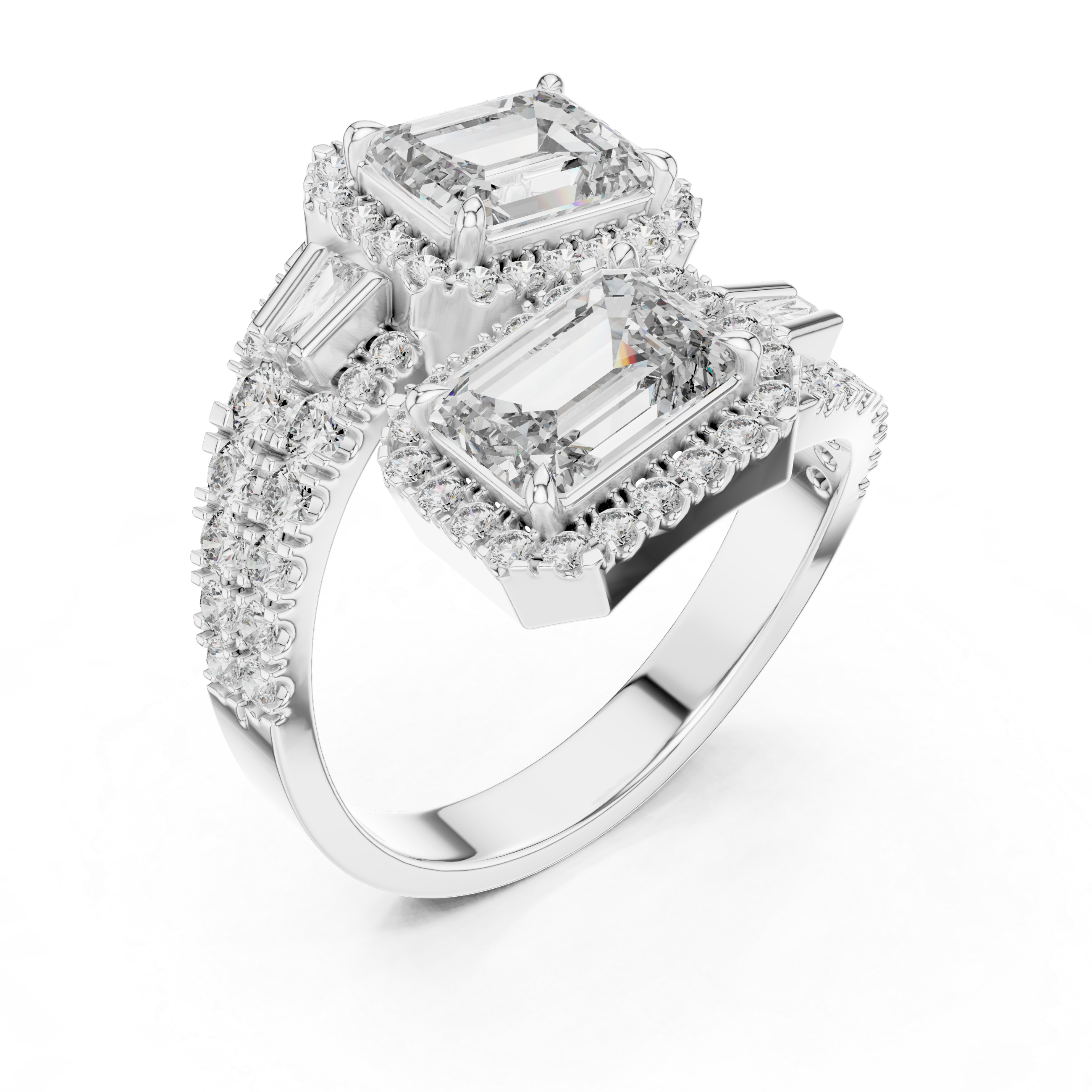 Emerald Cut Split Shank Cocktail Halo Diamond Engagement Ring for Women