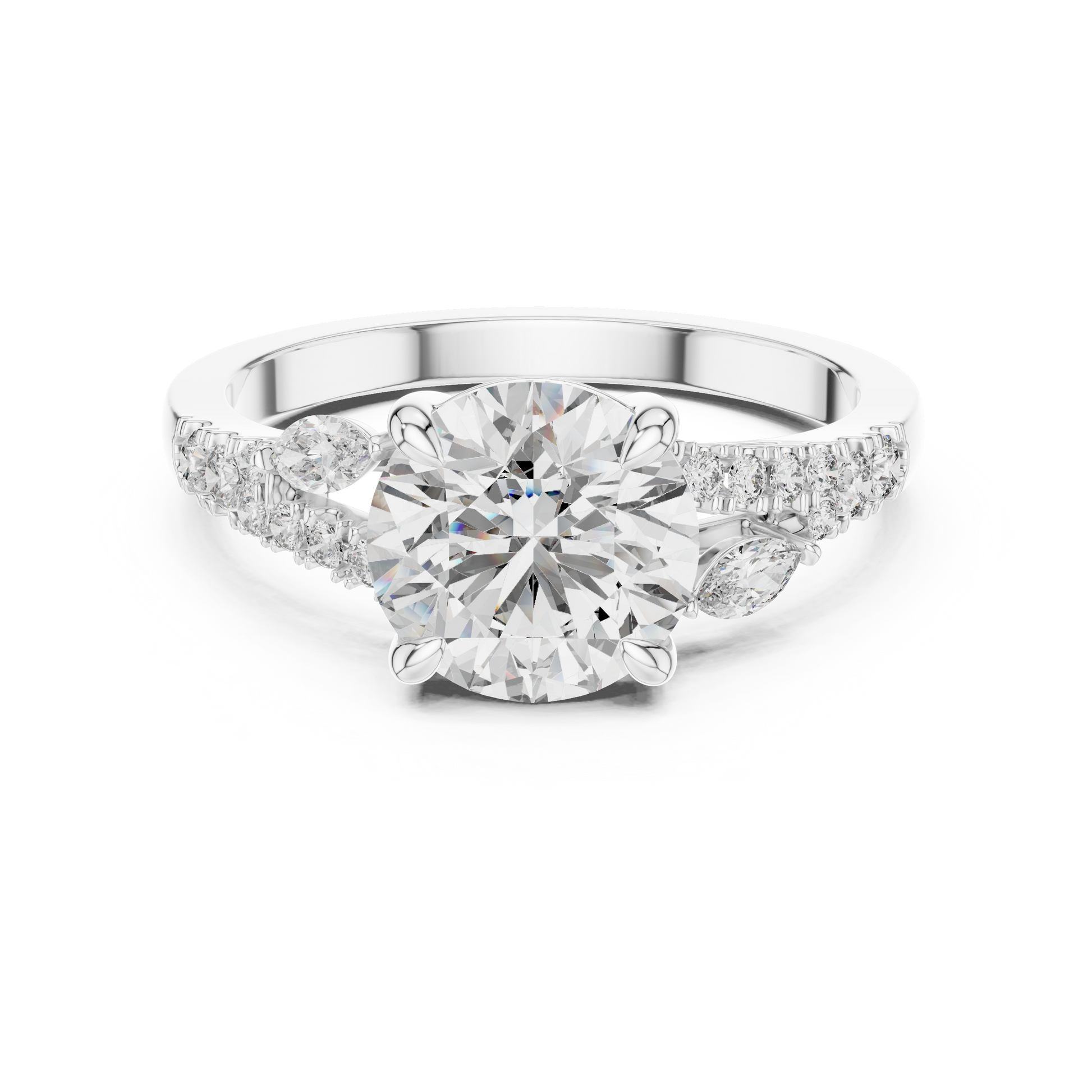 Round Moissanite Solitaire with Accent Stones Engagement Ring for Women
