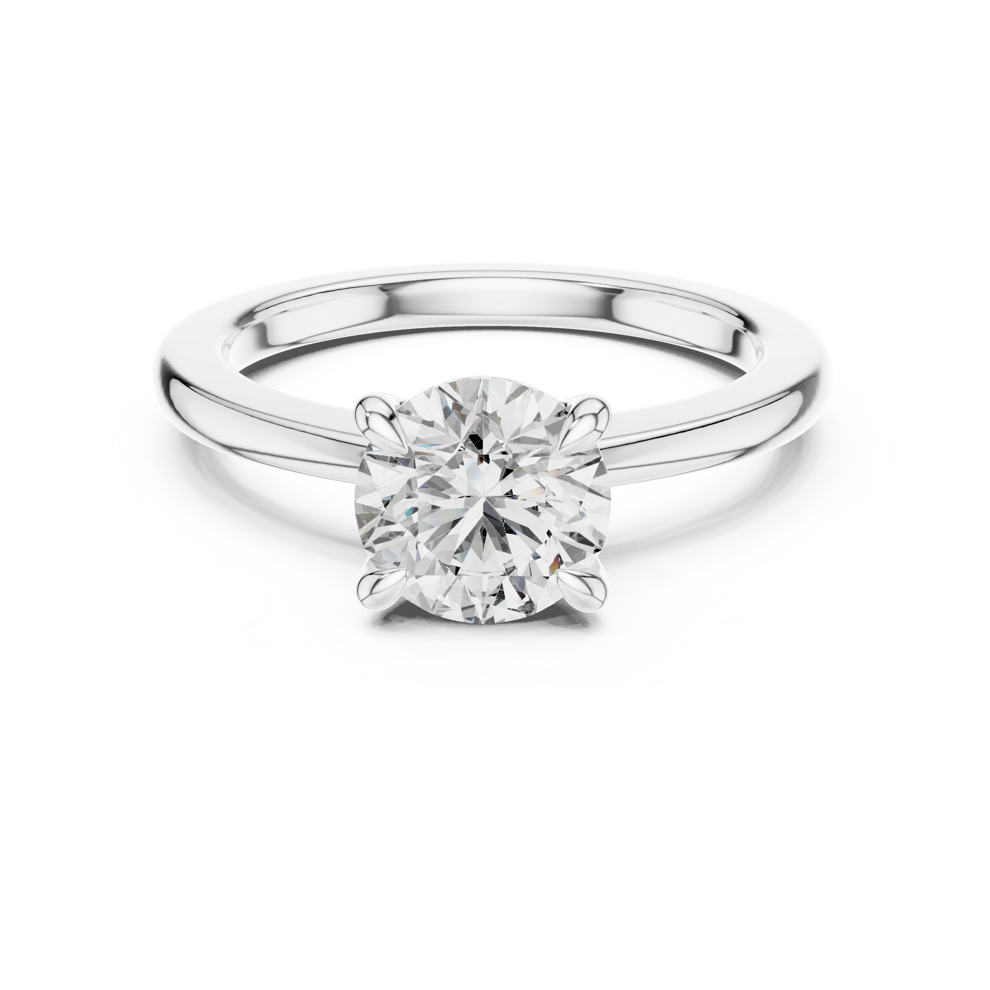 Classic Round Moissanite Four-prong Solitaire Sterling Silver Engagement Ring