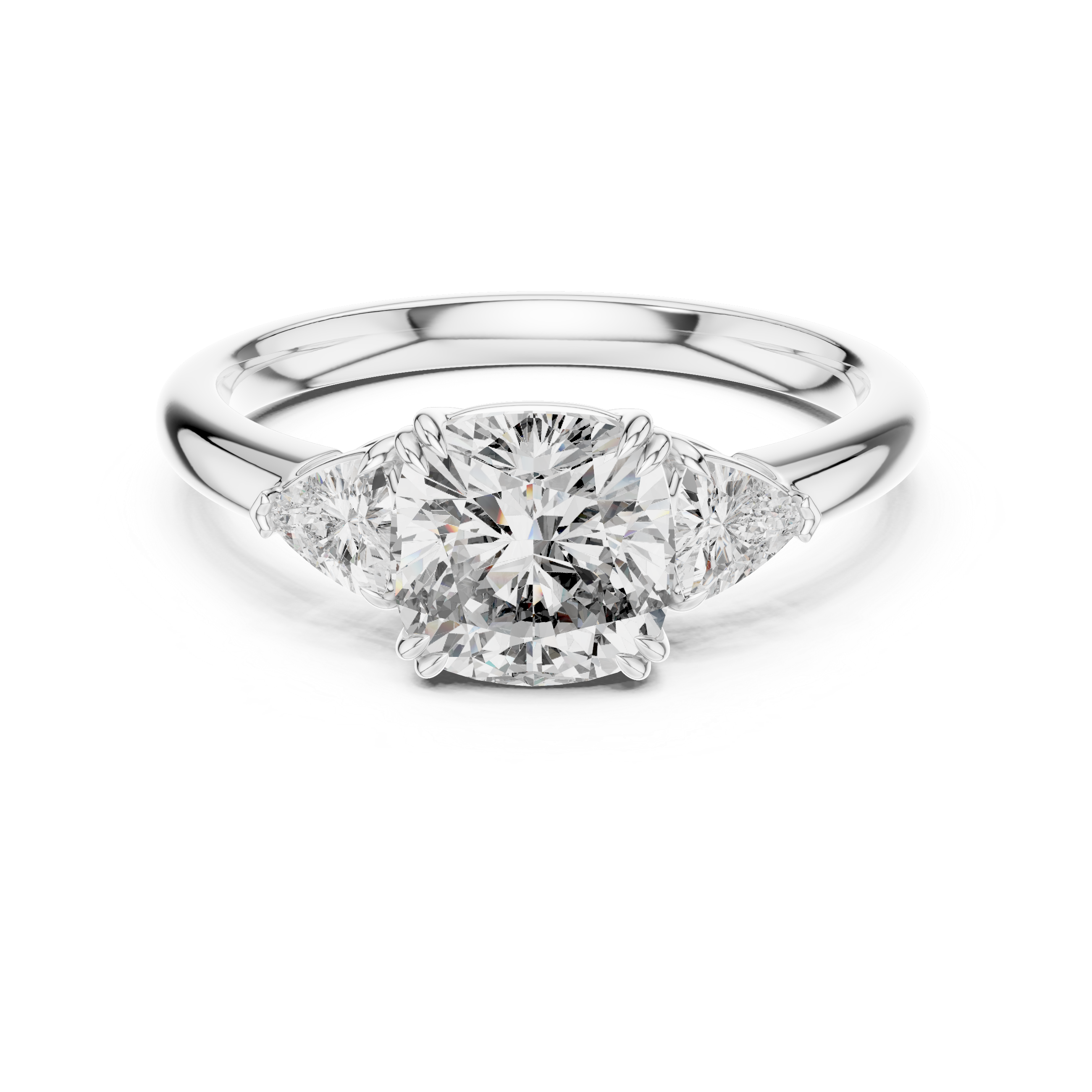 Modern Cushion Cut Moissanite with Trillion-cut Three-stone Engagement Ring