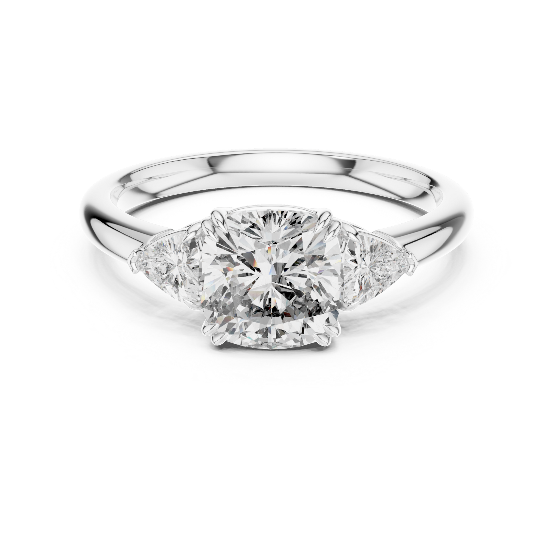 Modern Cushion Cut Moissanite with Trillion-cut Three-stone Engagement Ring