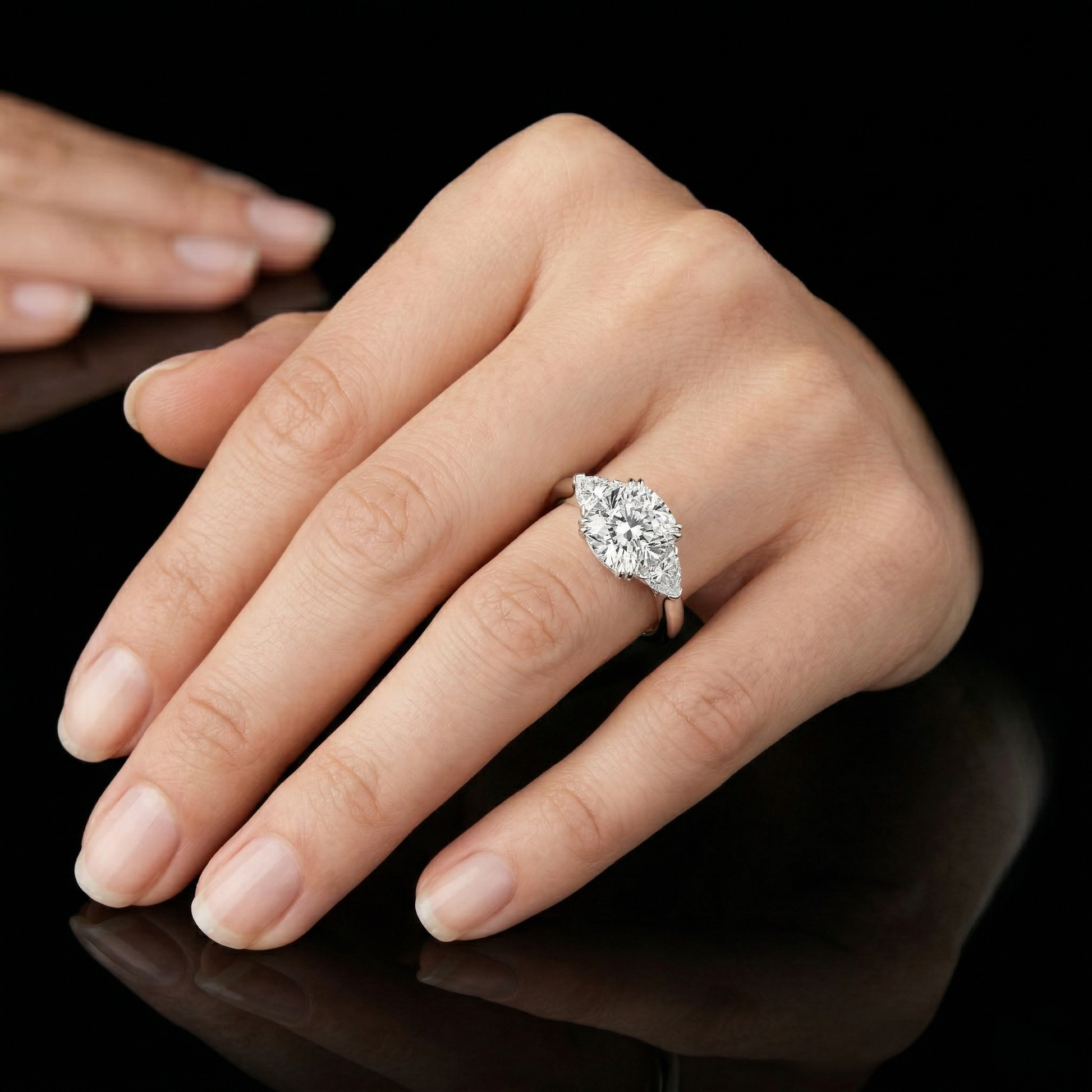 Modern Cushion Cut Moissanite with Trillion-cut Three-stone Engagement Ring