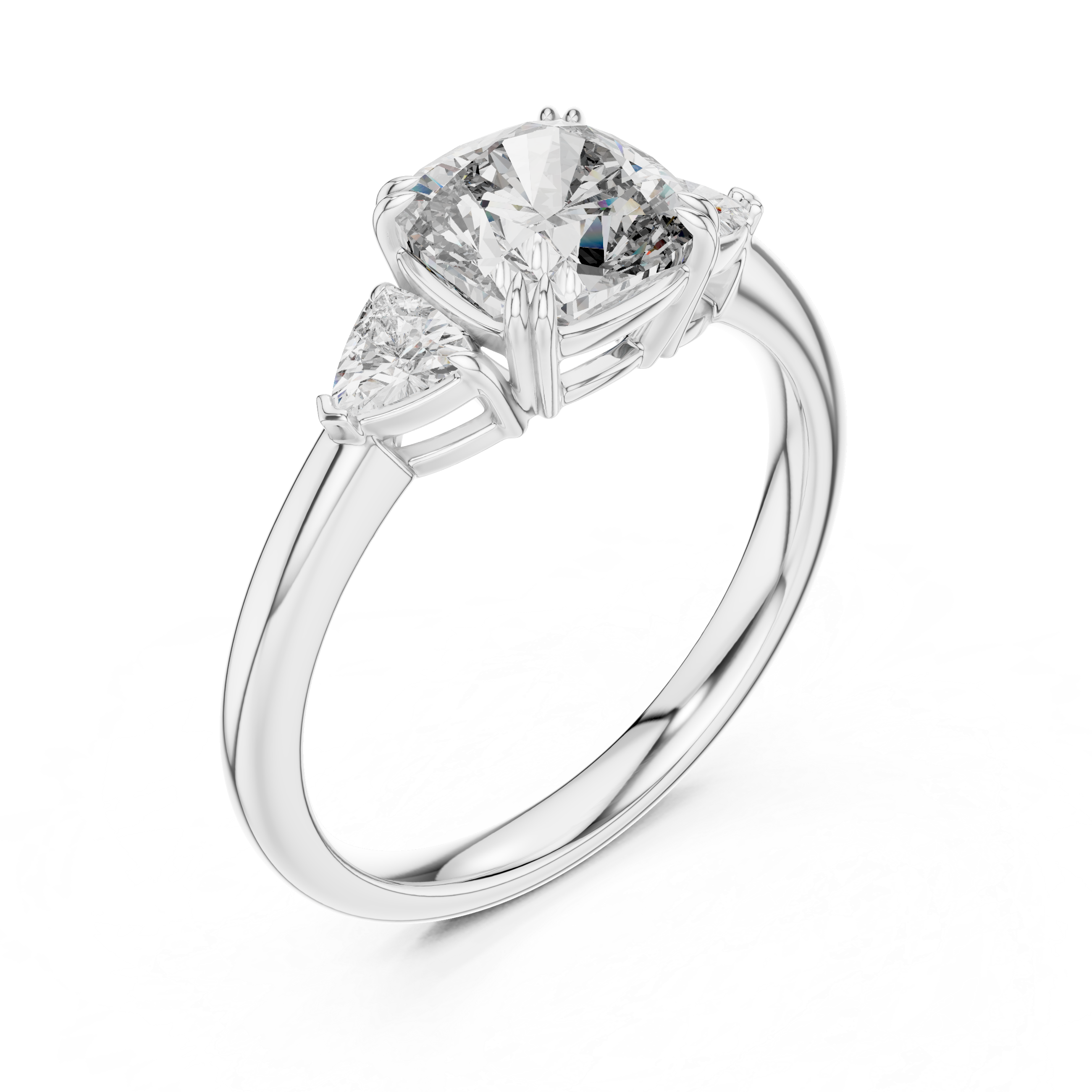 Modern Cushion Cut Moissanite with Trillion-cut Three-stone Engagement Ring