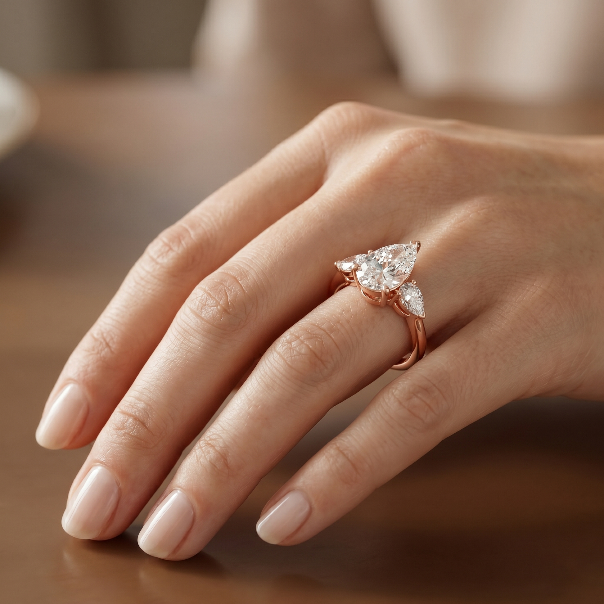 1.53 TCW 14k Yellow Gold Pear Cut Lab Grown Trilogy Engagement Ring for Women