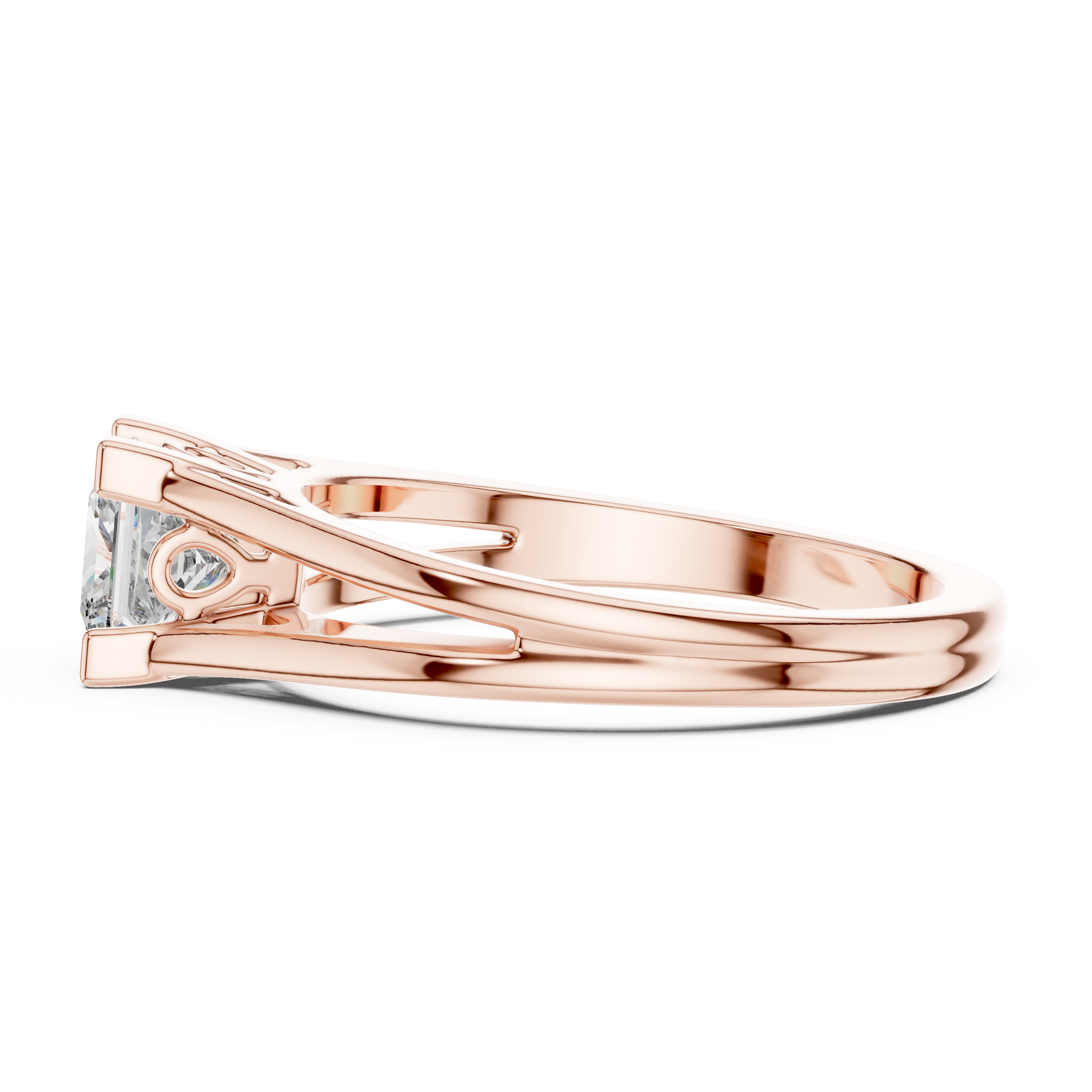 10k Yellow Gold Princess Cut Lab Grown Solitaire Cathedral Split-shank Ring