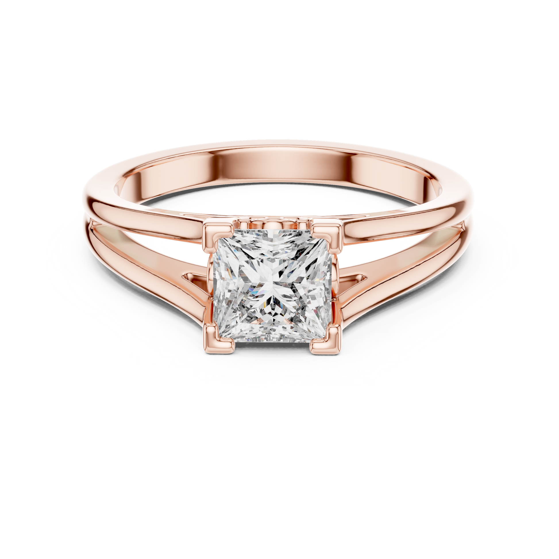 10k Yellow Gold Princess Cut Lab Grown Solitaire Cathedral Split-shank Ring