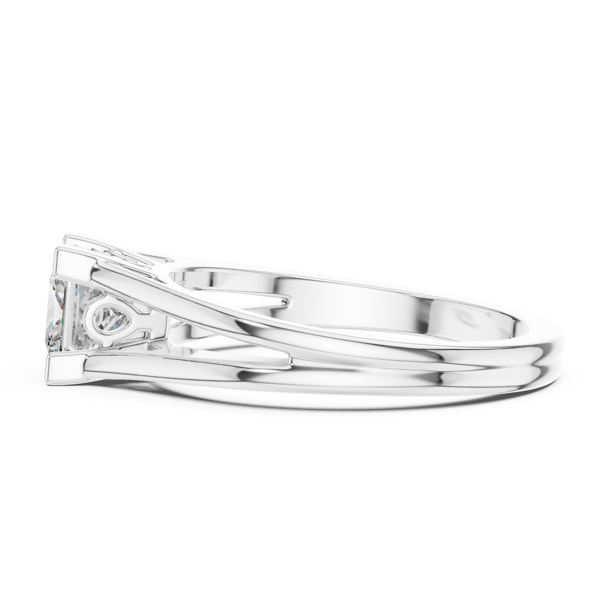 10k Yellow Gold Princess Cut Lab Grown Solitaire Cathedral Split-shank Ring