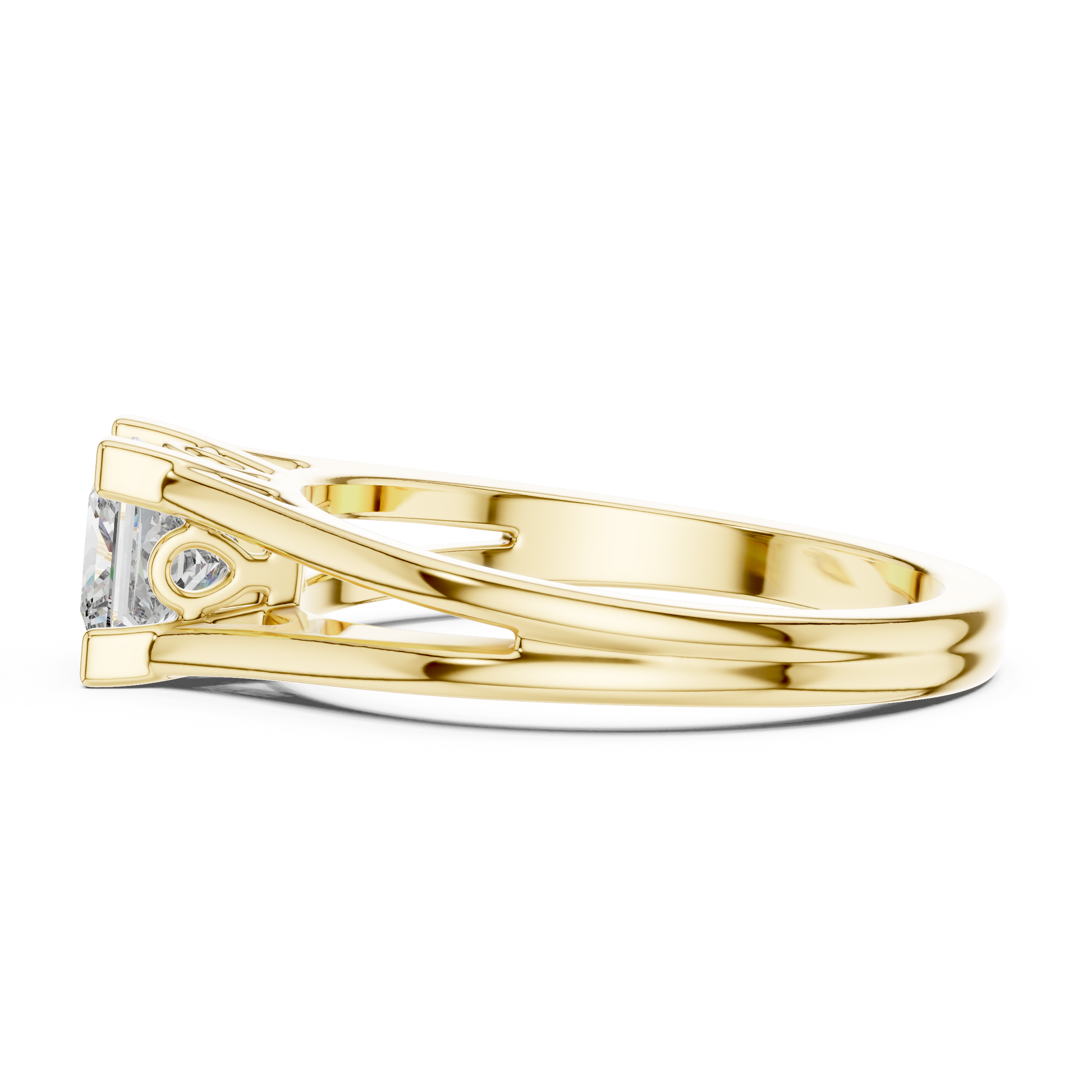 10k Yellow Gold Princess Cut Lab Grown Solitaire Cathedral Split-shank Ring