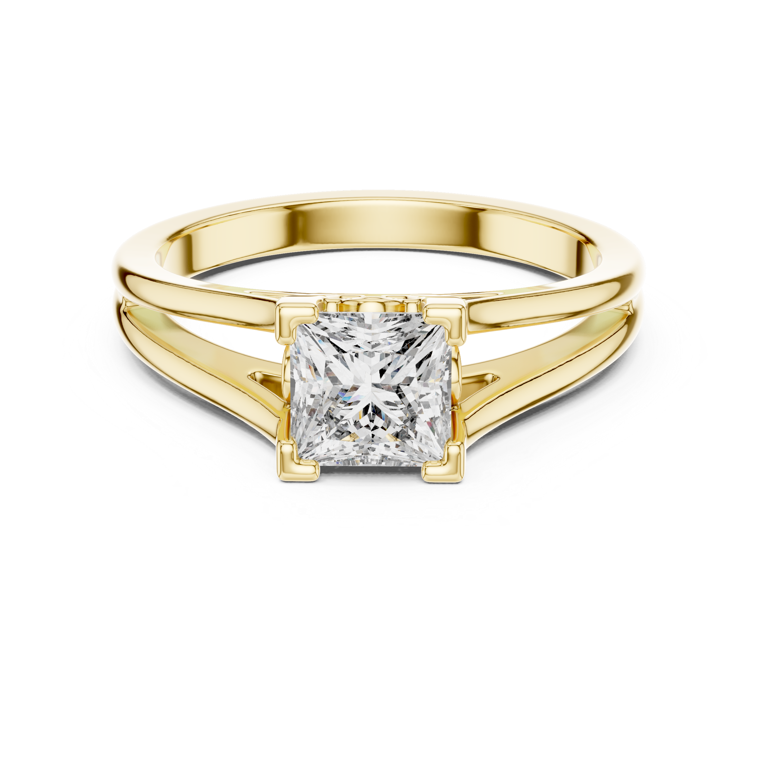 10k Yellow Gold Princess Cut Lab Grown Solitaire Cathedral Split-shank Ring