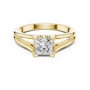 10k Yellow Gold Princess Cut Lab Grown Solitaire Cathedral Split-shank Ring