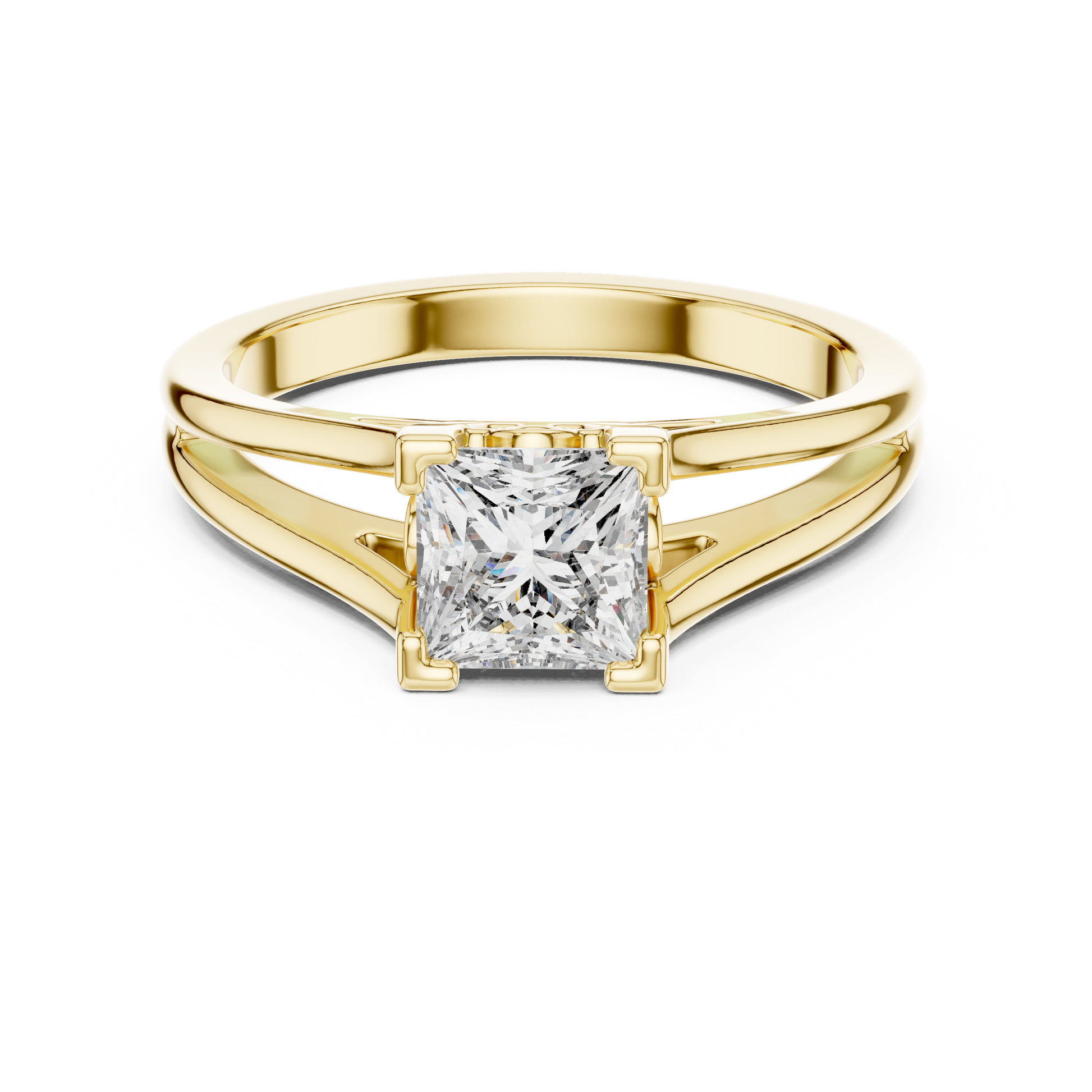10k Yellow Gold Princess Cut Lab Grown Solitaire Cathedral Split-shank Ring