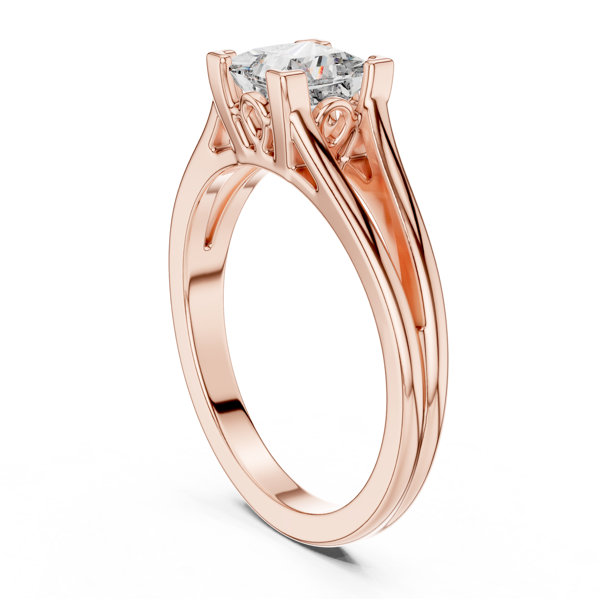 10k Yellow Gold Princess Cut Lab Grown Solitaire Cathedral Split-shank Ring