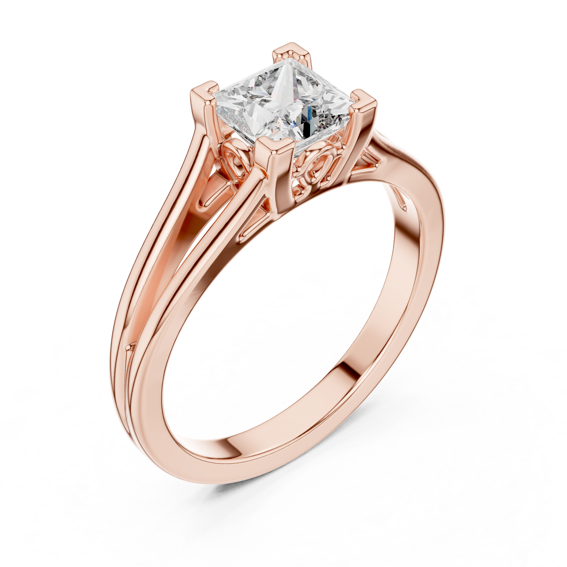 10k Yellow Gold Princess Cut Lab Grown Solitaire Cathedral Split-shank Ring
