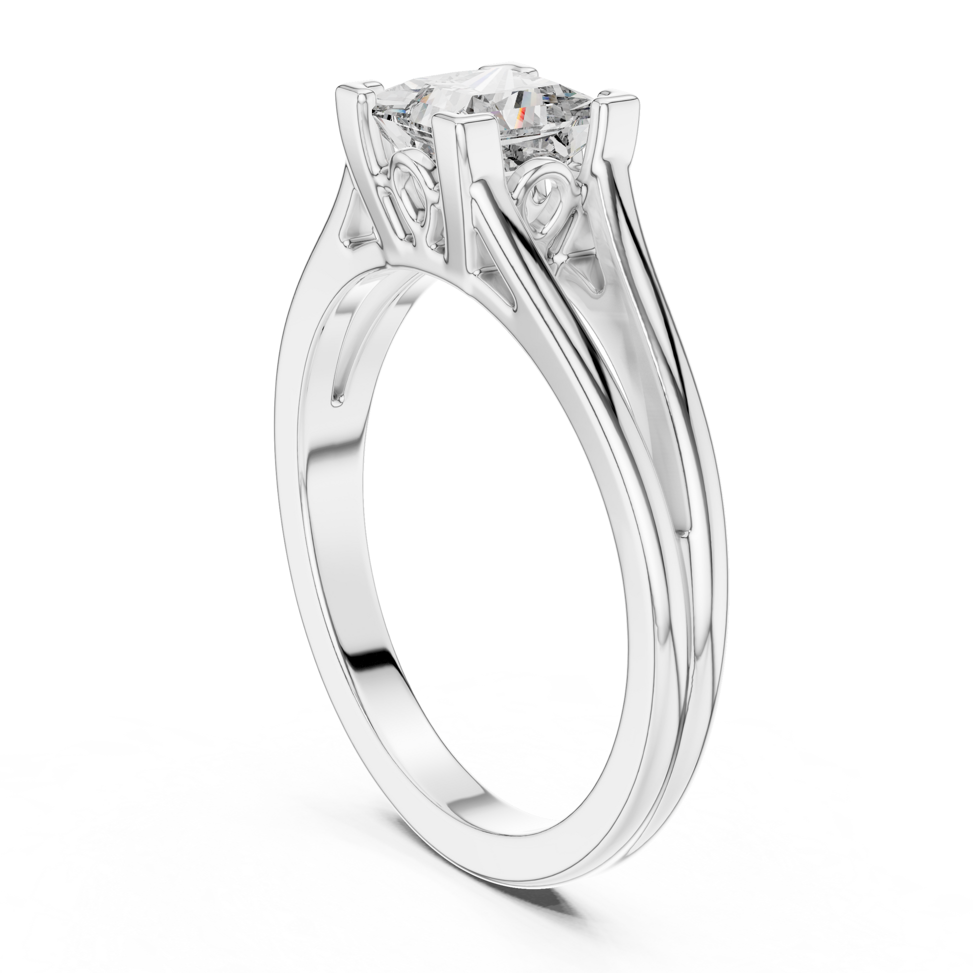 10k Yellow Gold Princess Cut Lab Grown Solitaire Cathedral Split-shank Ring
