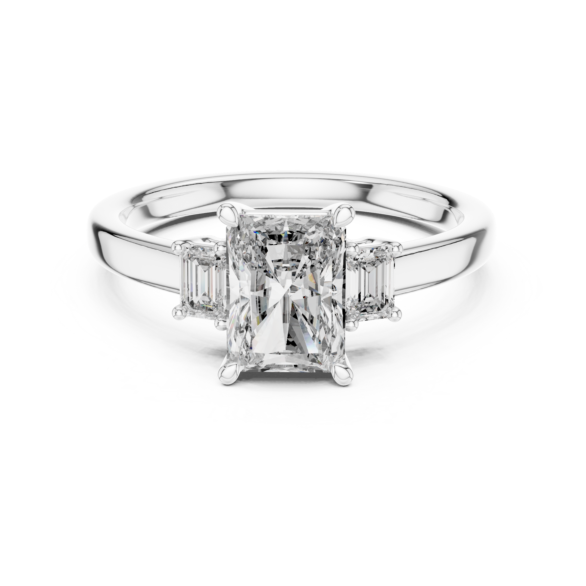 Radiant and Emerald Cut Three-stone Moissanite Trilogy Engagement Ring in Sterling Silver