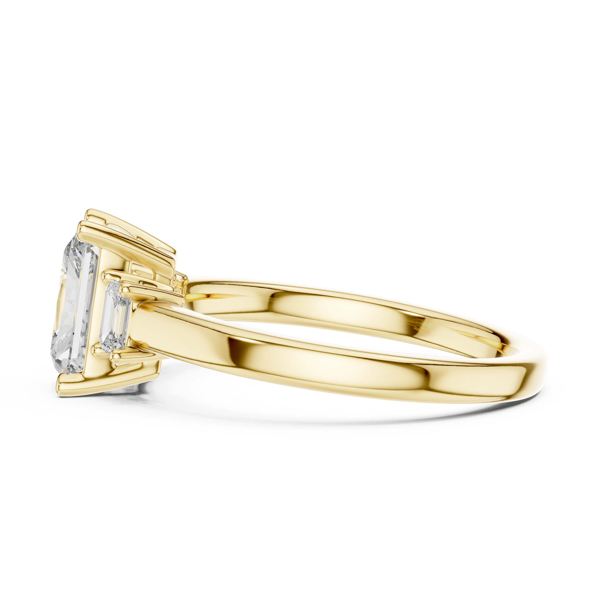 Radiant and Emerald Cut Three-stone Lab Grown Trilogy Engagement Ring in Solid Rose Gold