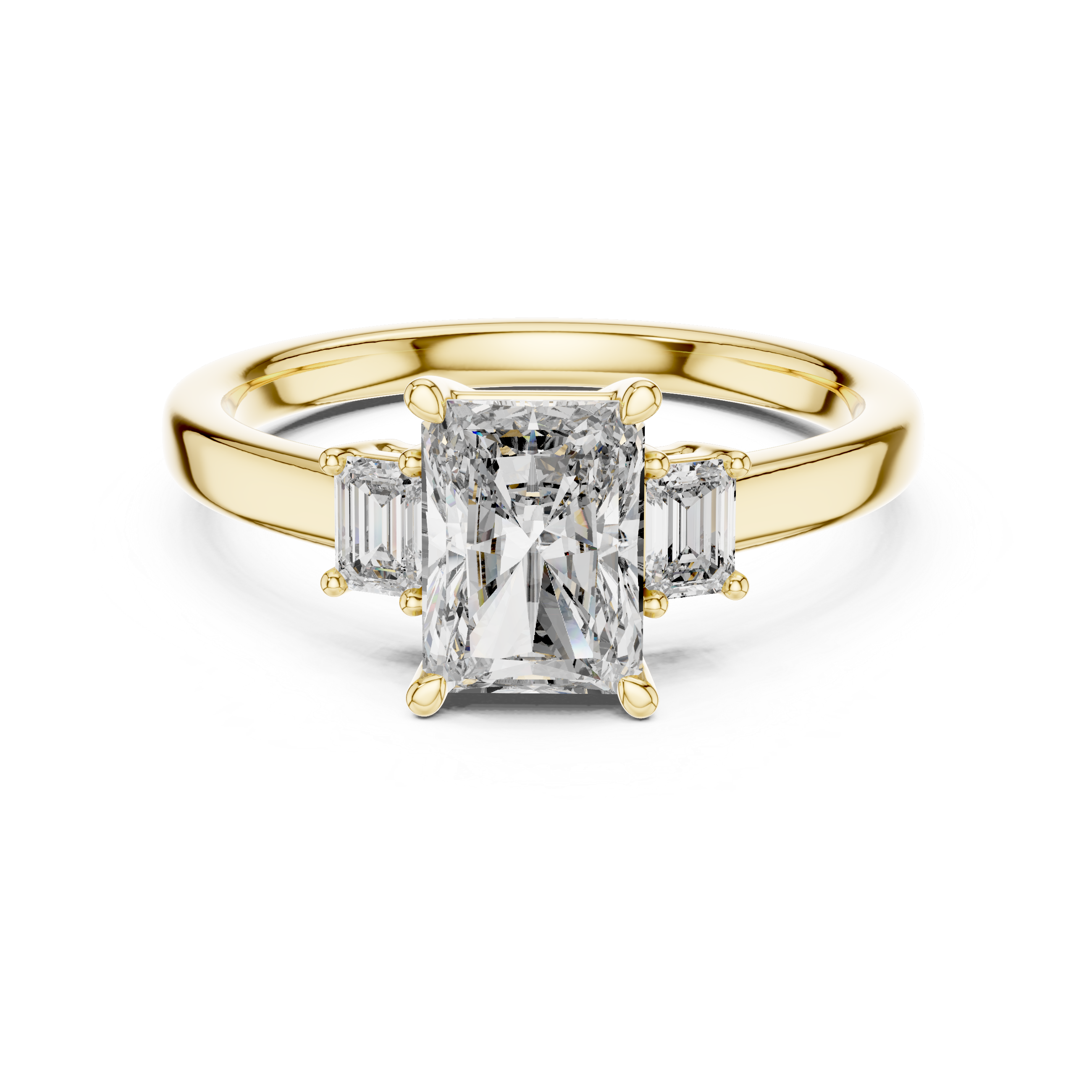 Radiant and Emerald Cut Three-stone Lab Grown Trilogy Engagement Ring in Solid Rose Gold