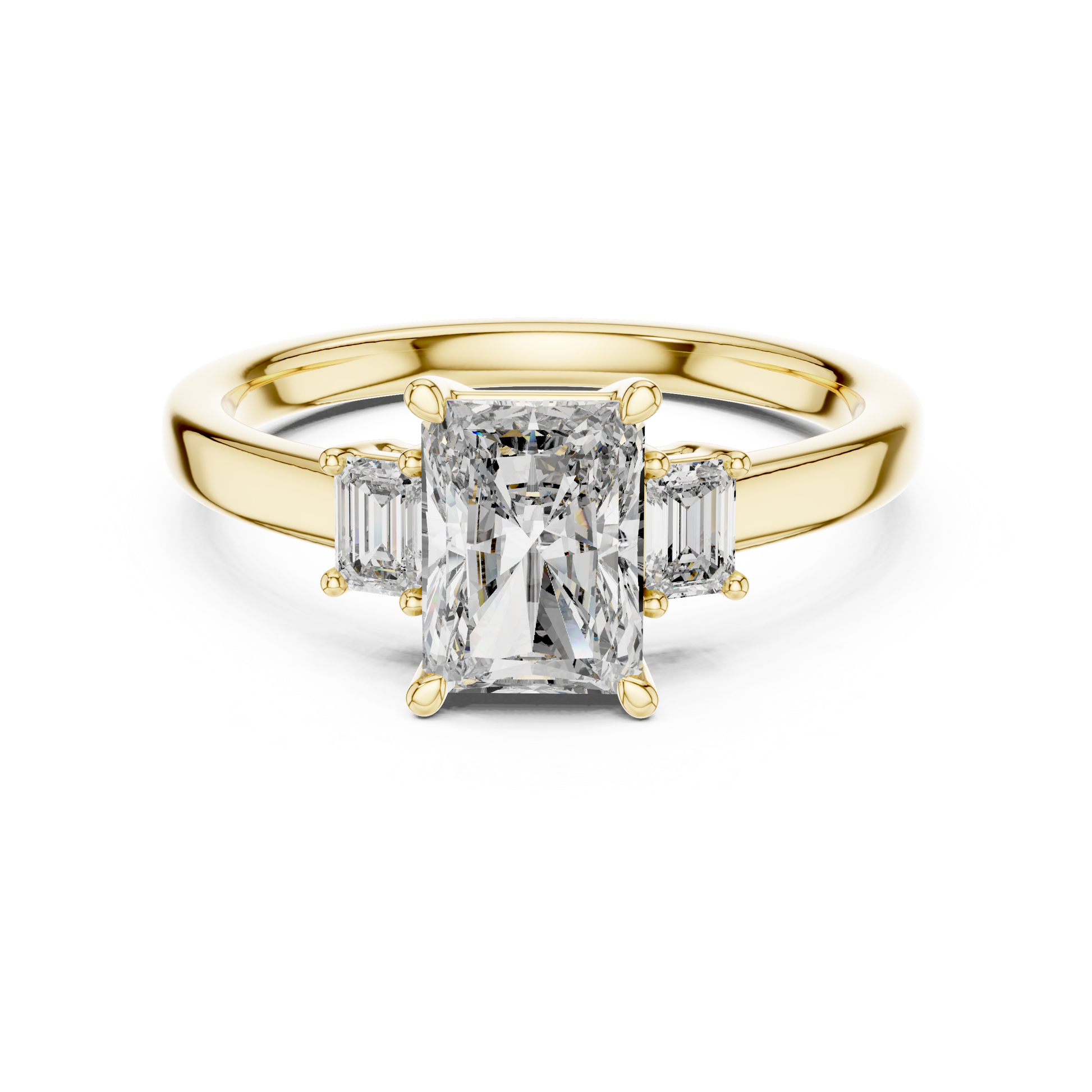 Radiant and Emerald Cut Three-stone Lab Grown Trilogy Engagement Ring in Solid Rose Gold