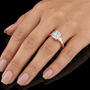 1.70 TCW Radiant and Emerald Cut Three-stone Lab Grown Trilogy Engagement Ring in Solid Rose Gold