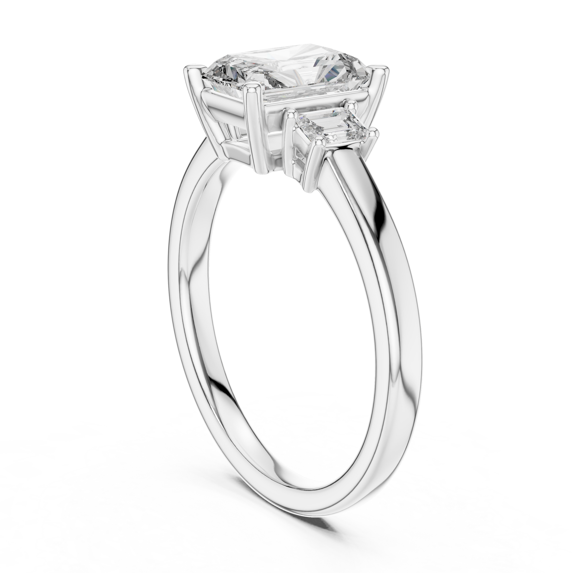 Radiant and Emerald Cut Three-stone Lab Grown Trilogy Engagement Ring in Solid Rose Gold