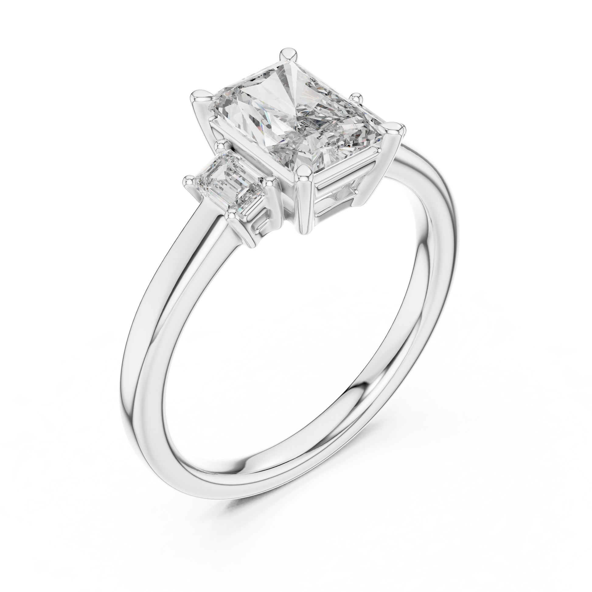 Radiant and Emerald Cut Three-stone Lab Grown Trilogy Engagement Ring in Solid Rose Gold