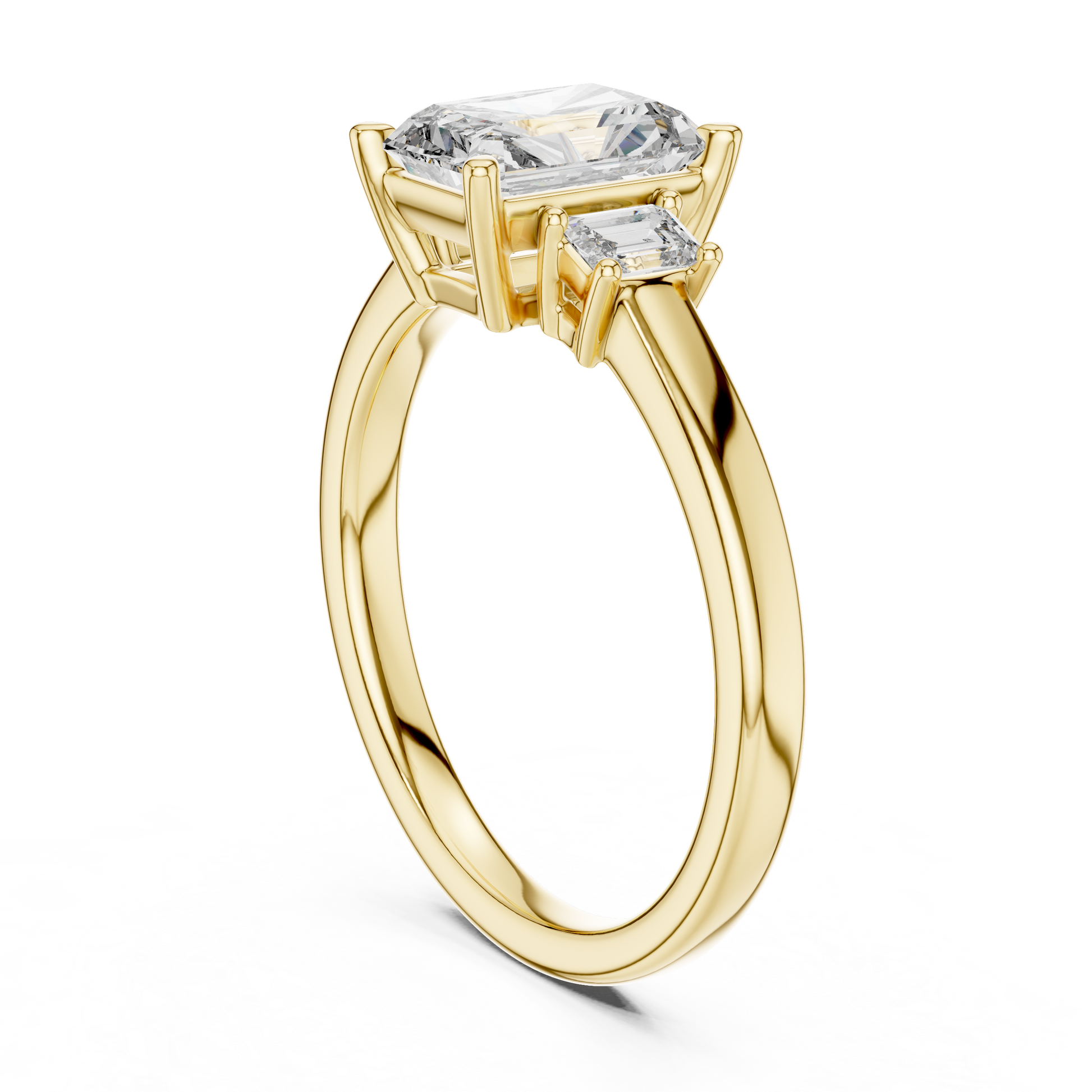 Radiant and Emerald Cut Three-stone Lab Grown Trilogy Engagement Ring in Solid Rose Gold