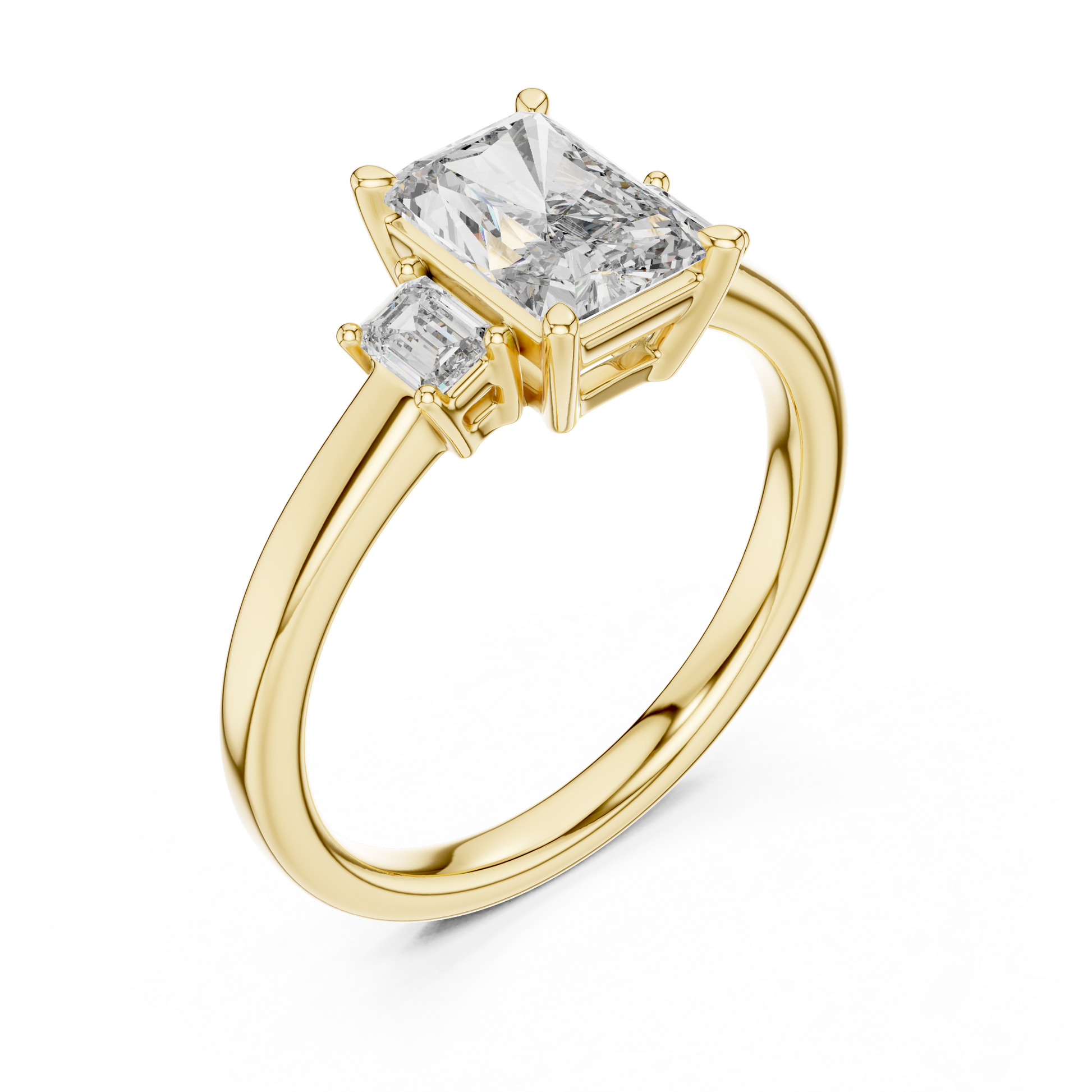 Radiant and Emerald Cut Three-stone Lab Grown Trilogy Engagement Ring in Solid Rose Gold