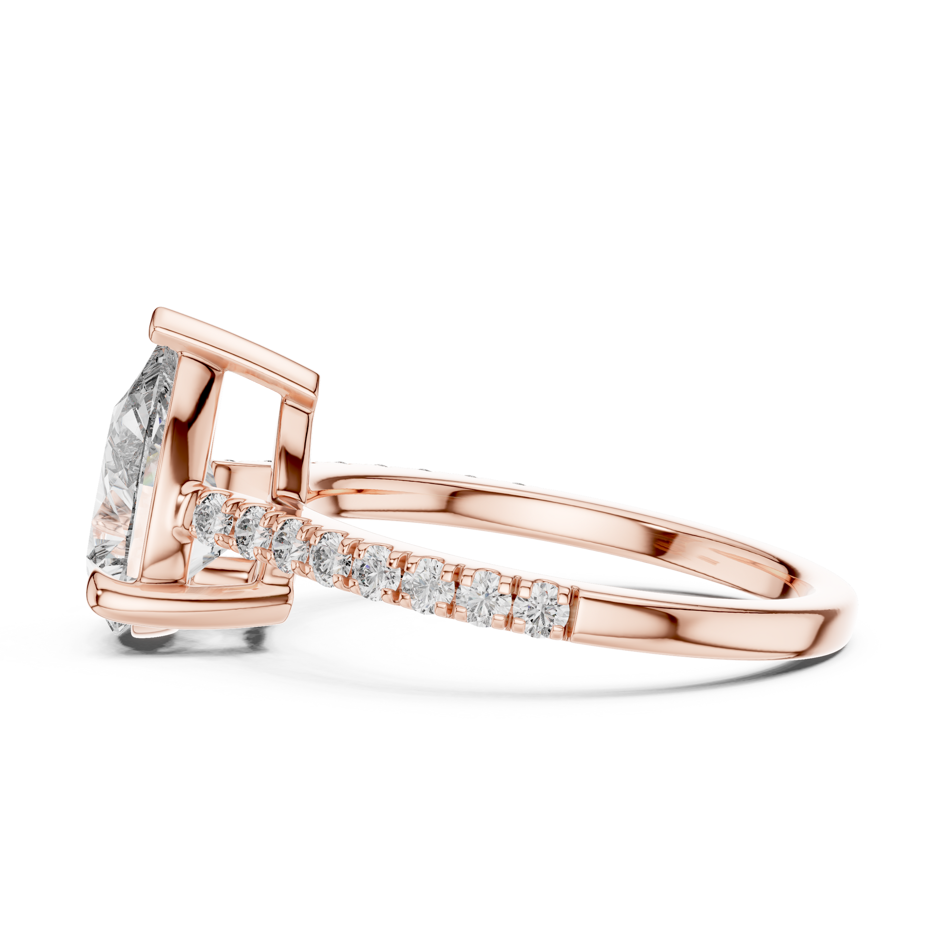 Pear-shaped Solitaire Lab Grown Engagement Ring Featuring a Delicate Pave Band