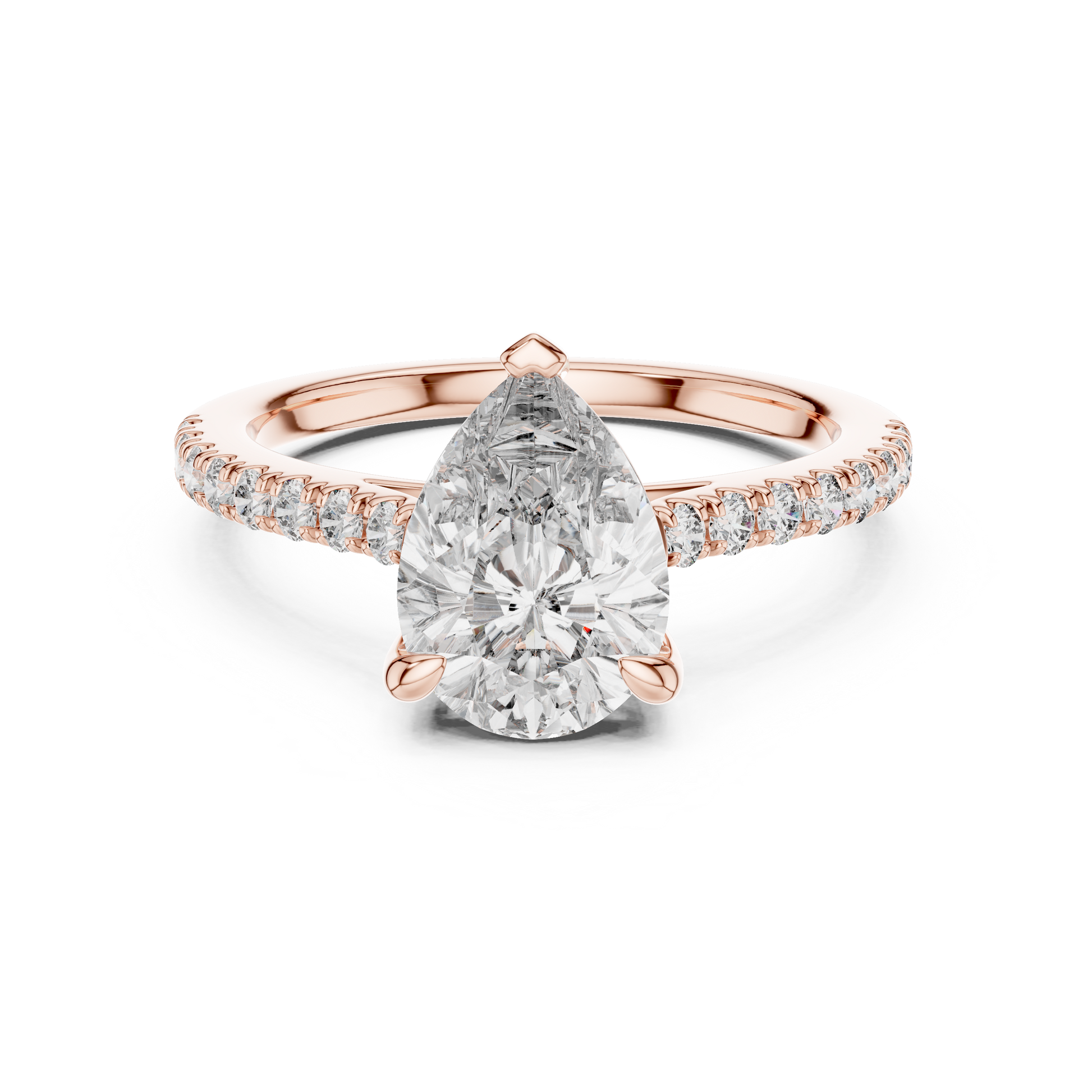Pear-shaped Solitaire Lab Grown Engagement Ring Featuring a Delicate Pave Band