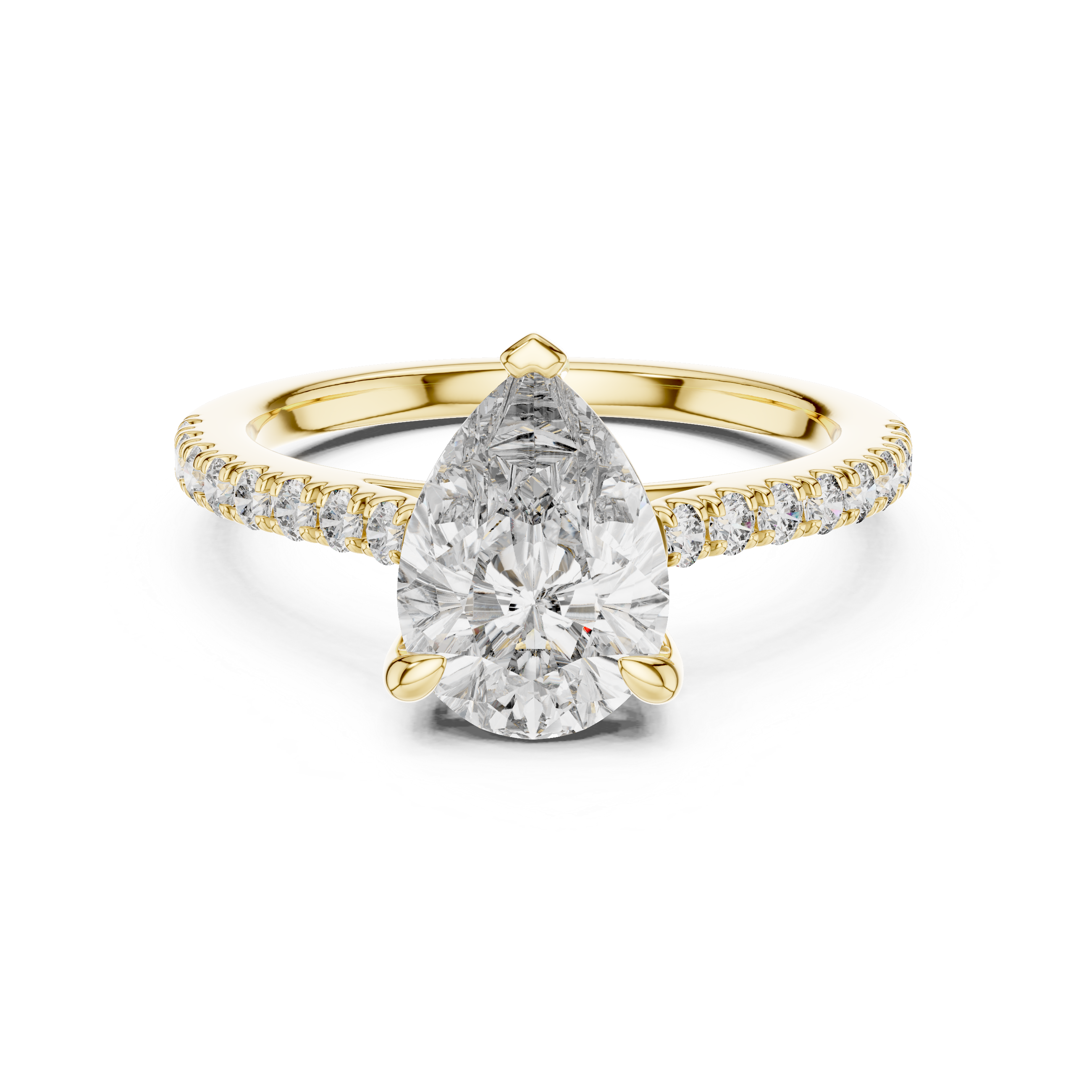 Pear-shaped Solitaire Lab Grown Engagement Ring Featuring a Delicate Pave Band