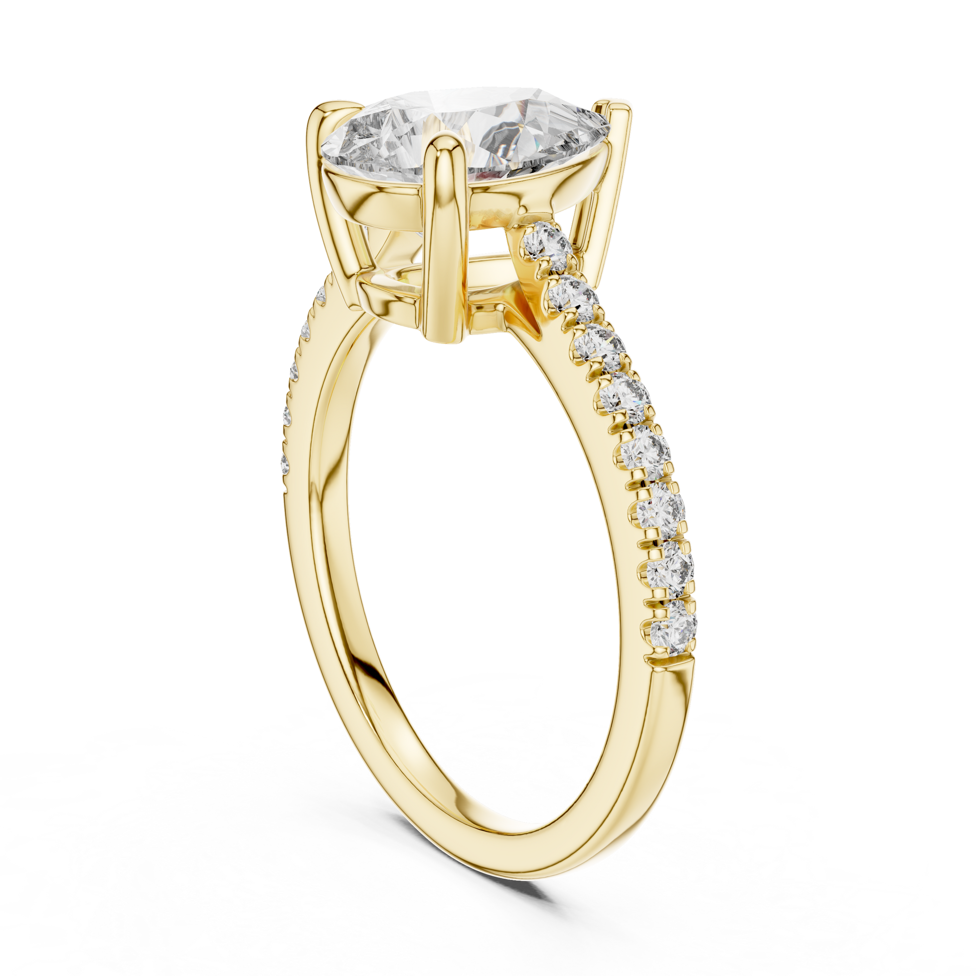 Pear-shaped Solitaire Lab Grown Engagement Ring Featuring a Delicate Pave Band