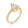 Pear-shaped Solitaire Lab Grown Engagement Ring Featuring a Delicate Pave Band
