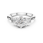 Silver Three-stone Round-cut Center Moissanite with Smaller Round Side Stones Engagement Ring