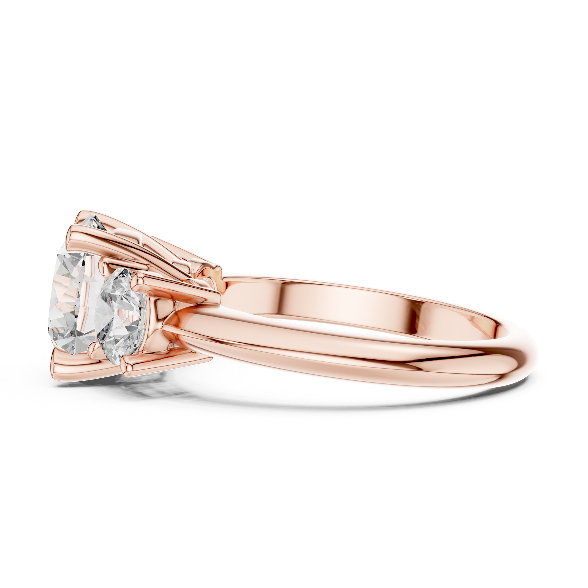 Trilogy Engagement Ring with Three Round-cut Lab Grown in Solid Rose Gold