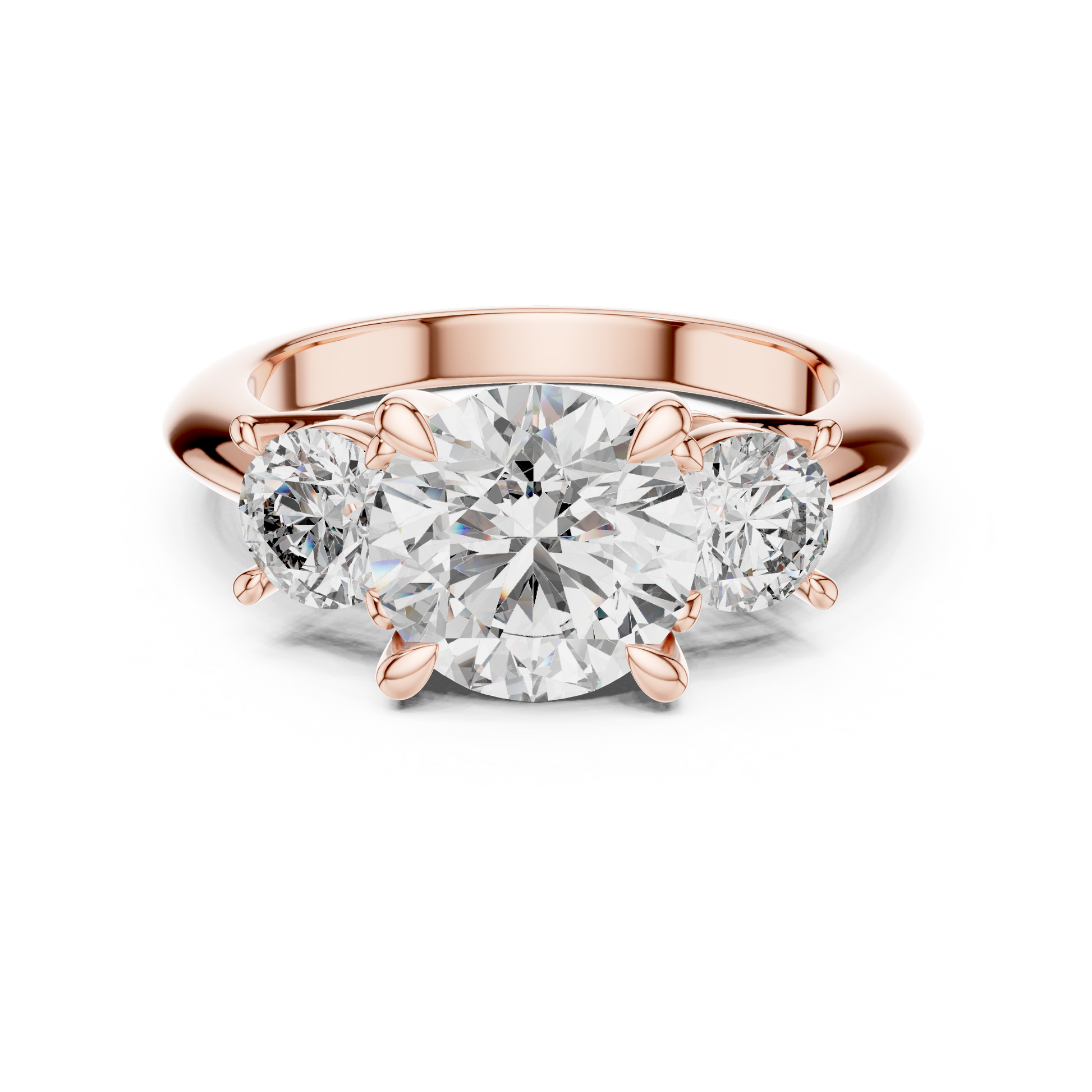 Trilogy Engagement Ring with Three Round-cut Lab Grown in Solid Rose Gold