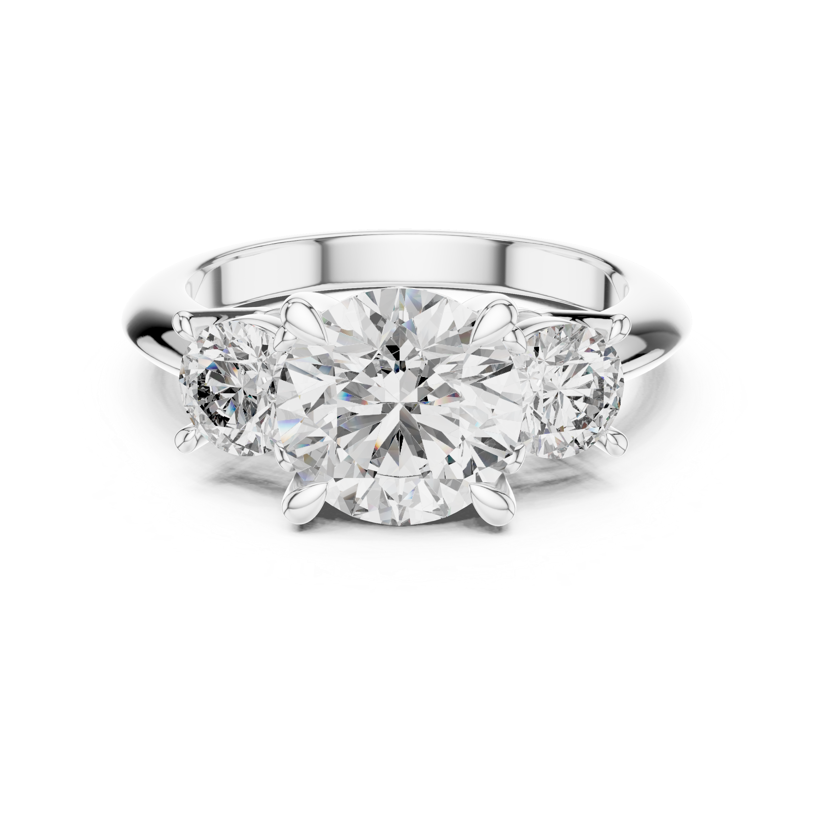 Trilogy Engagement Ring with Three Round-cut Moissanite in Sterling Silver