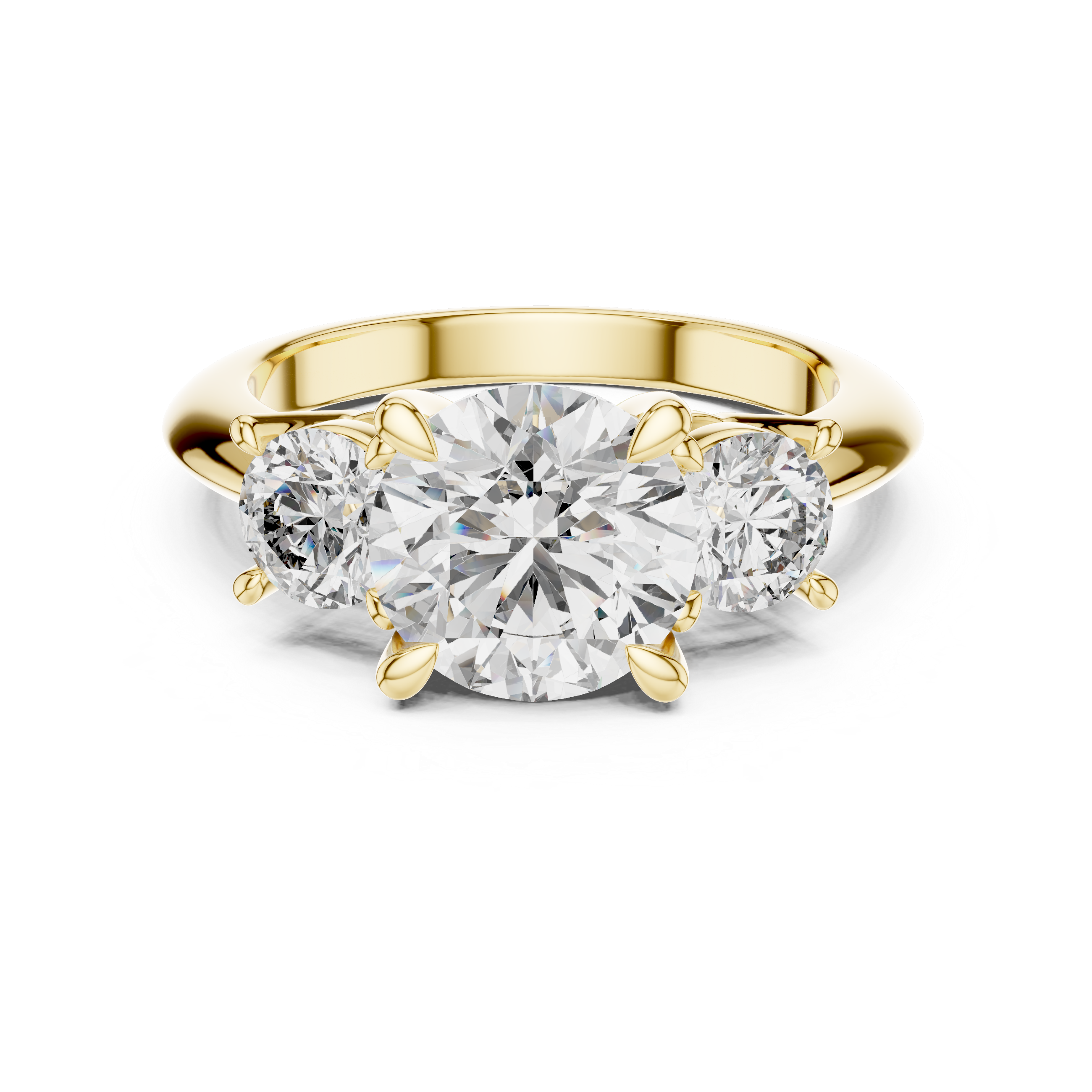 Trilogy Engagement Ring with Three Round-cut Lab Grown in Solid Rose Gold