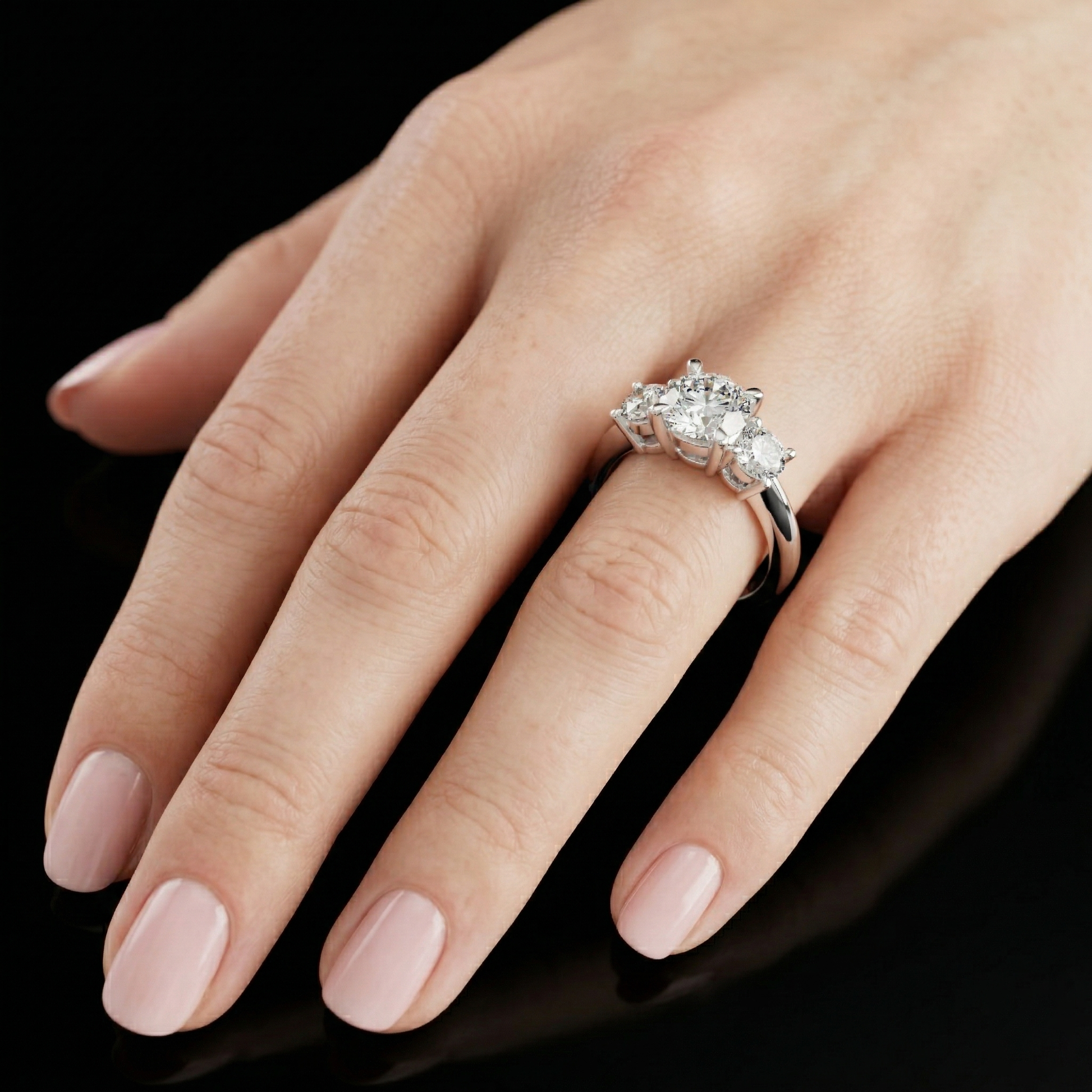 Trilogy Engagement Ring with Three Round-cut Moissanite in Sterling Silver