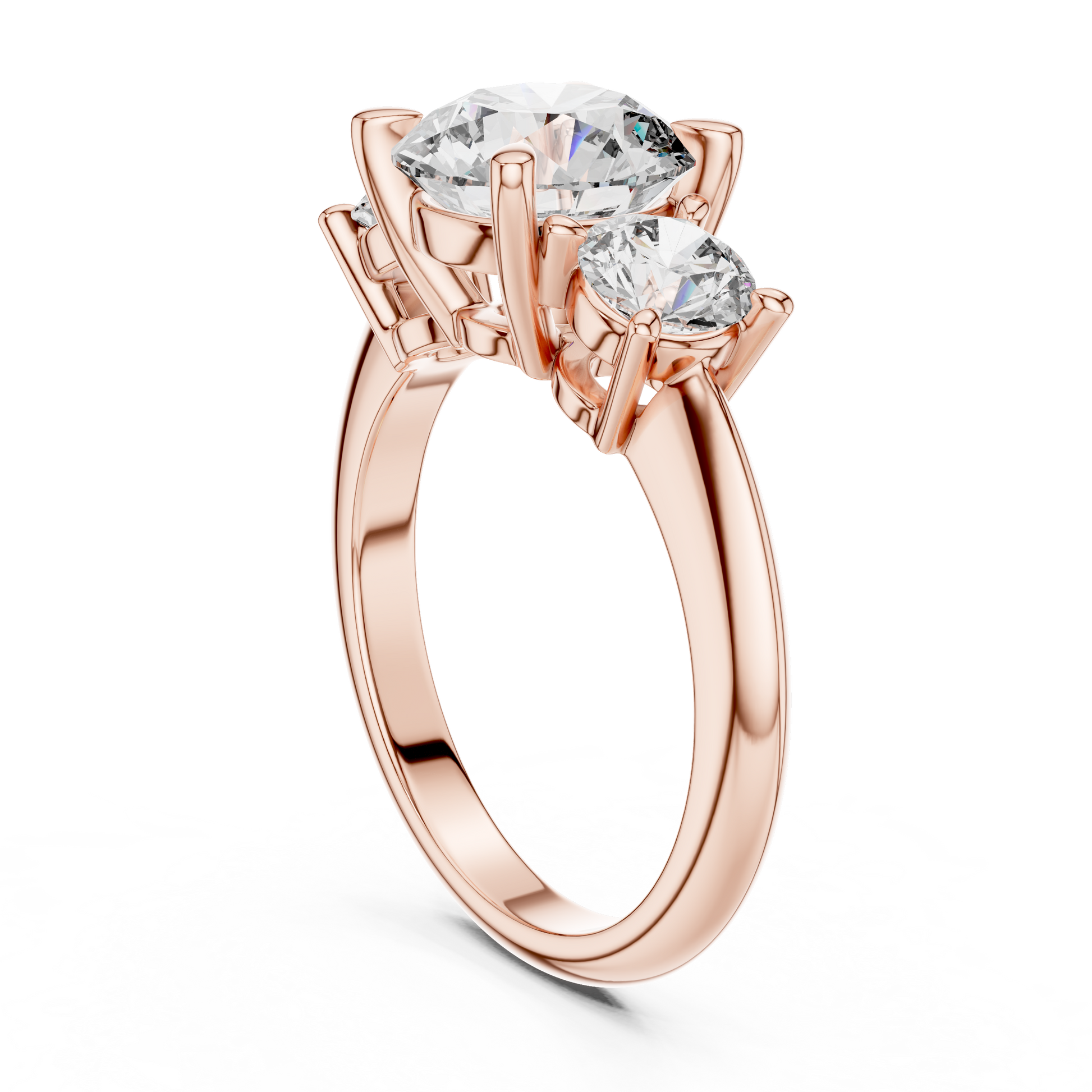 Trilogy Engagement Ring with Three Round-cut Lab Grown in Solid Rose Gold