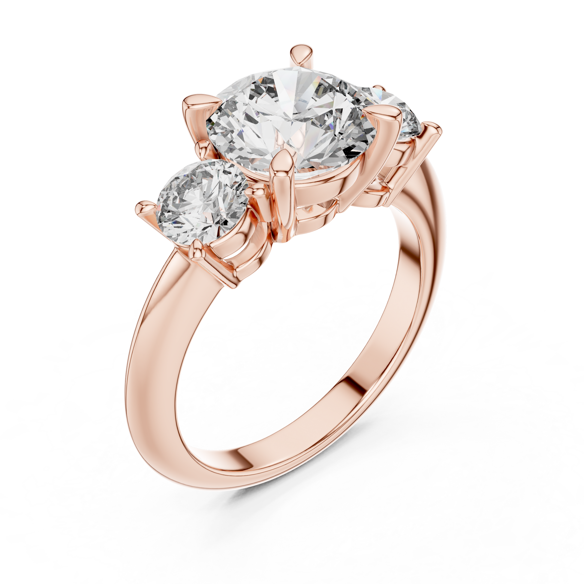 Trilogy Engagement Ring with Three Round-cut Lab Grown in Solid Rose Gold