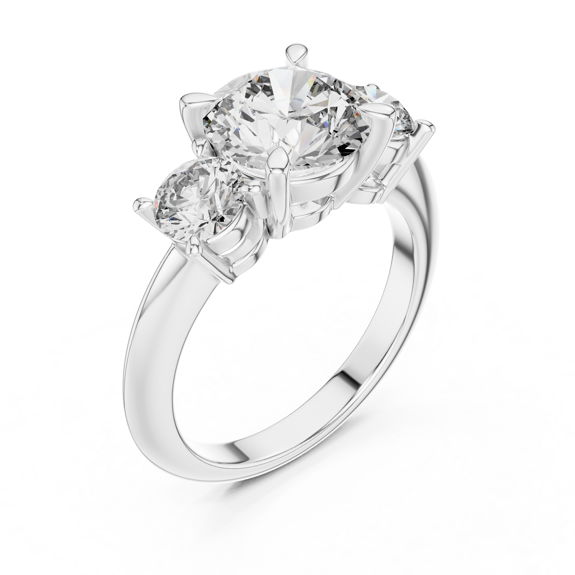 Trilogy Engagement Ring with Three Round-cut Moissanite in Sterling Silver