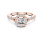 14kt Rose Gold Cushion-Cut Lab Grown Engagement Ring with Halo of Smaller Diamonds