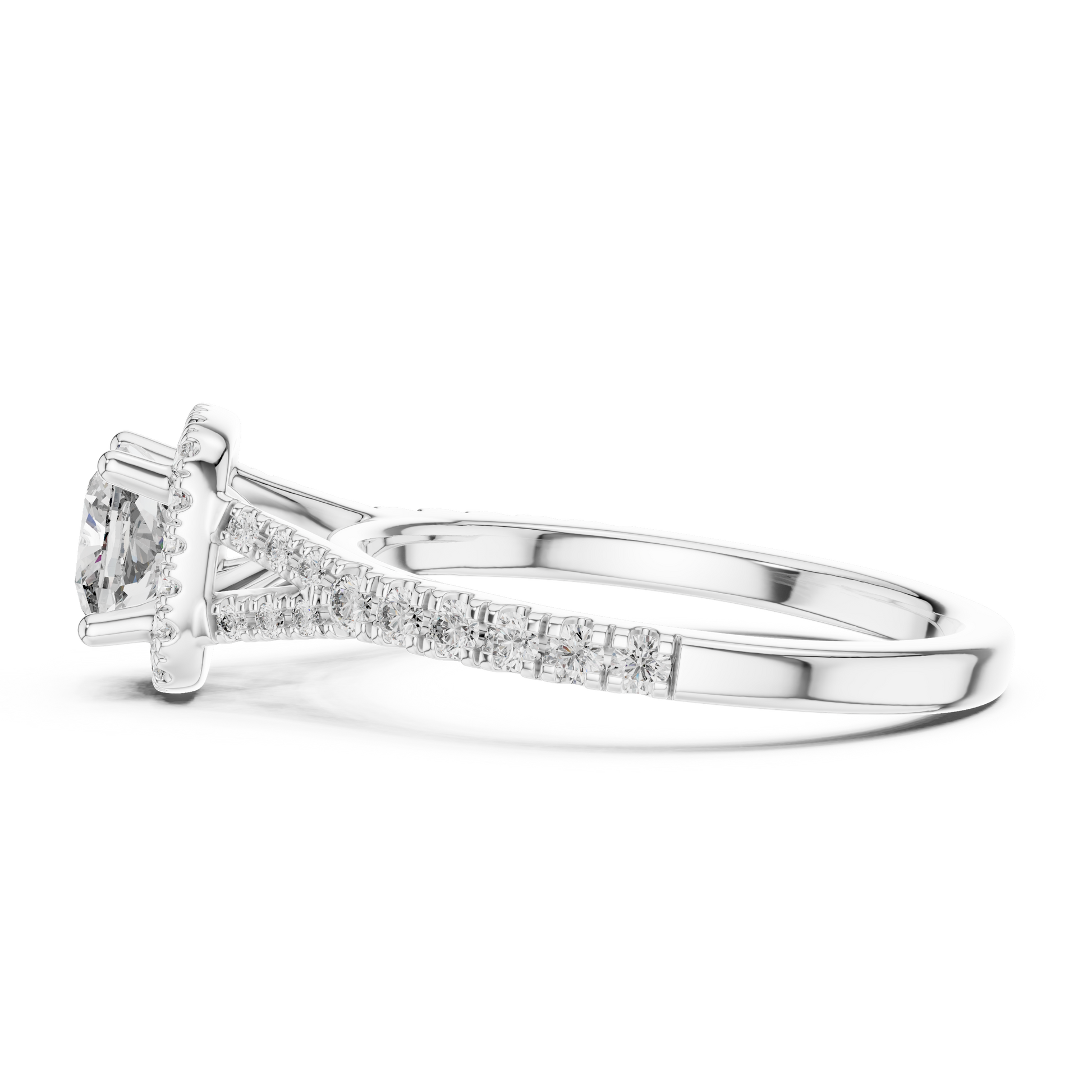 14kt White Gold Cushion-Cut Lab Grown Engagement Ring with Halo of Smaller Diamonds