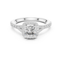 14kt White Gold Cushion-Cut Lab Grown Engagement Ring with Halo of Smaller Diamonds